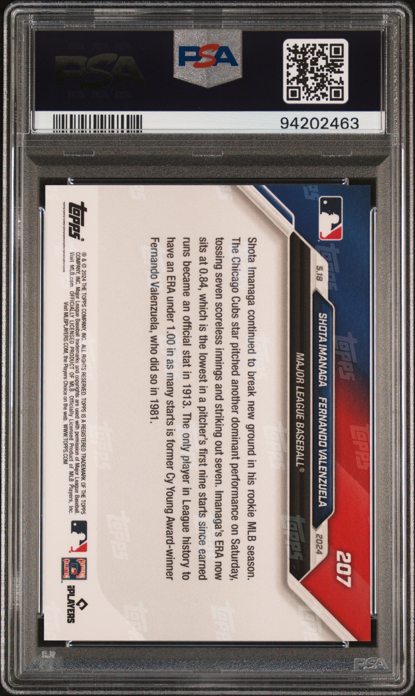 2024 Topps Now Valenzuela Imanaga #207 PSA 10