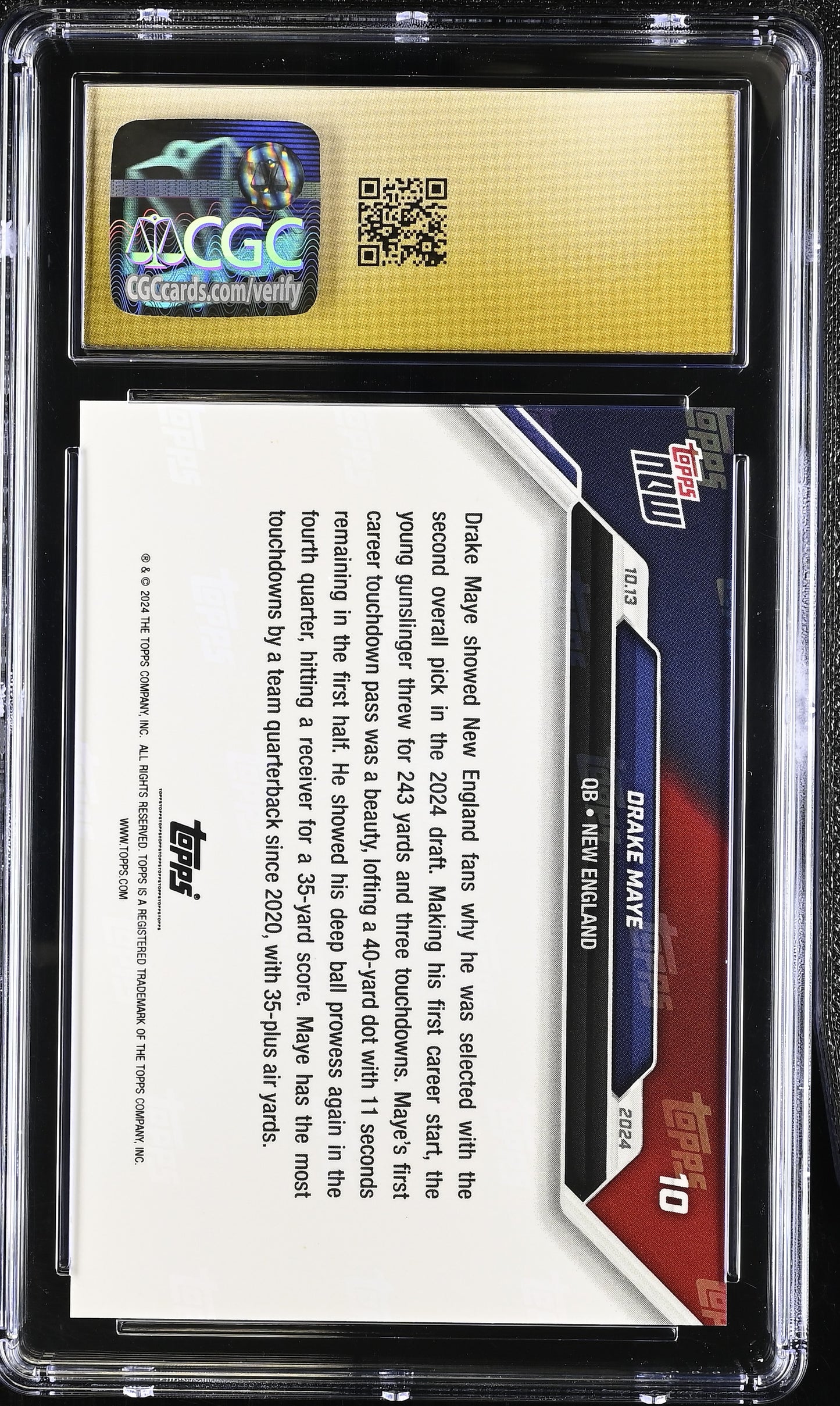 2024 Topps Now Drake Maye #10 CGC 10 Pristine Black Label
