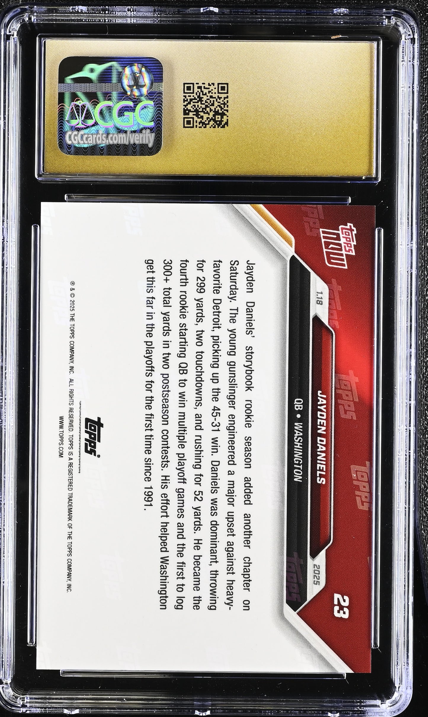 2025 Topps Now Jayden Daniels #23 CGC 10 Pristine Black Label