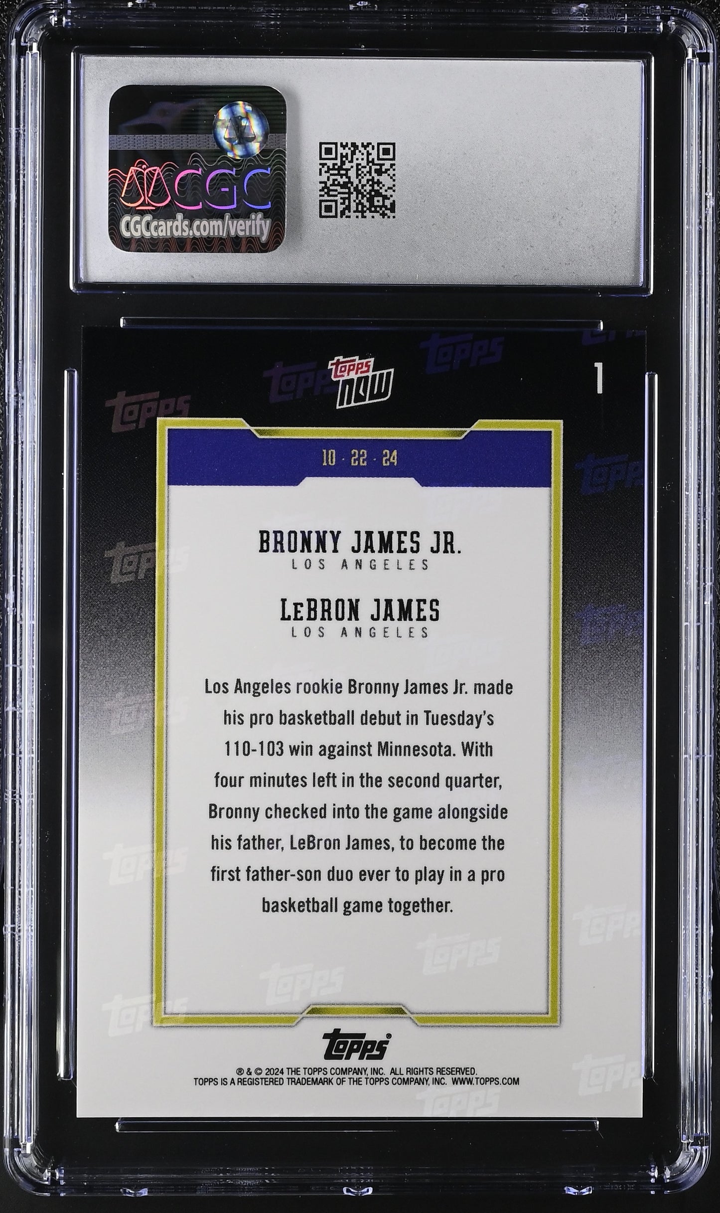 2024-25 Topps Now Bronny James Jr./LeBron James #1 CGC 9.5