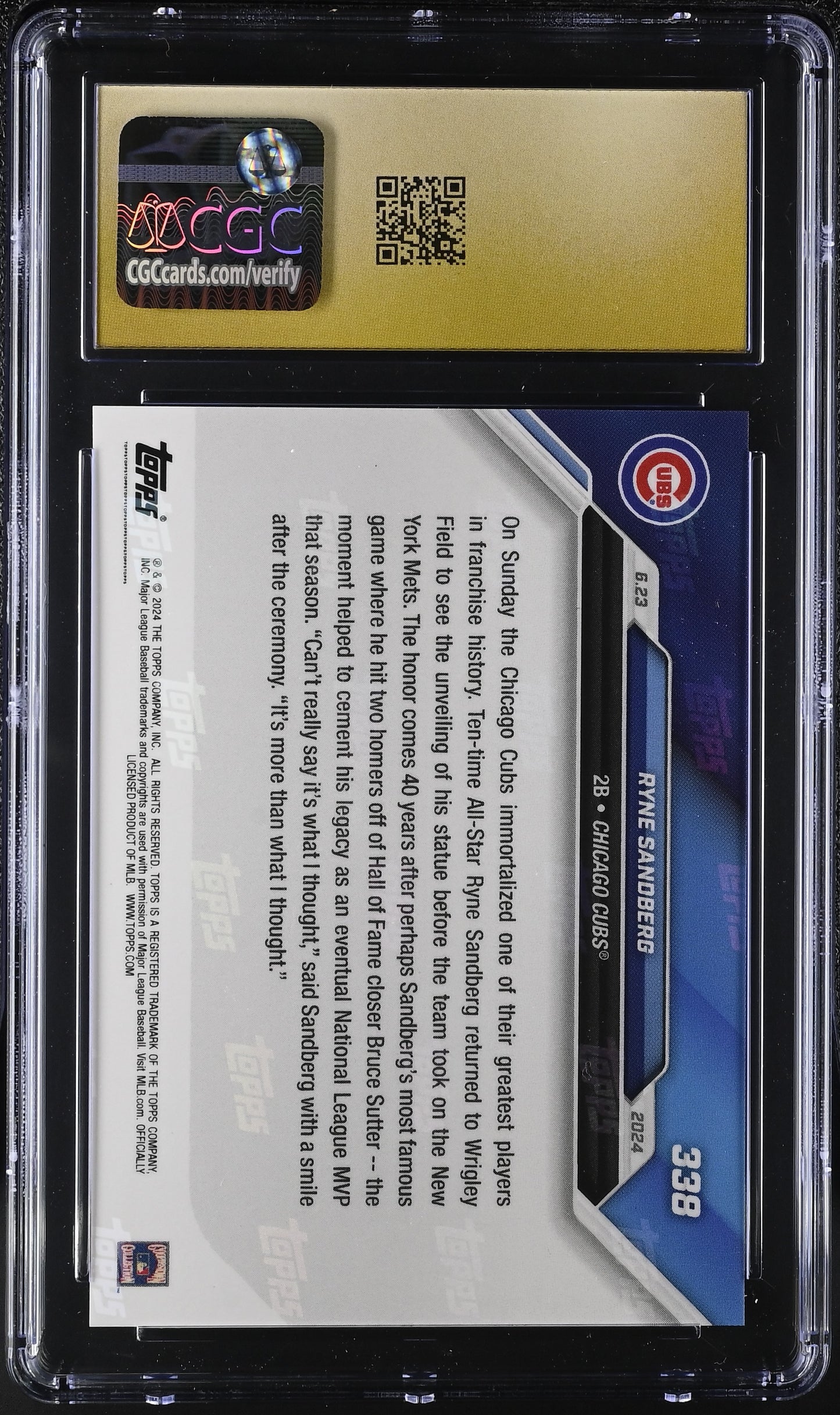 2024 Topps Now Ryne Sandberg #338 CGC Black Label Pristine 10