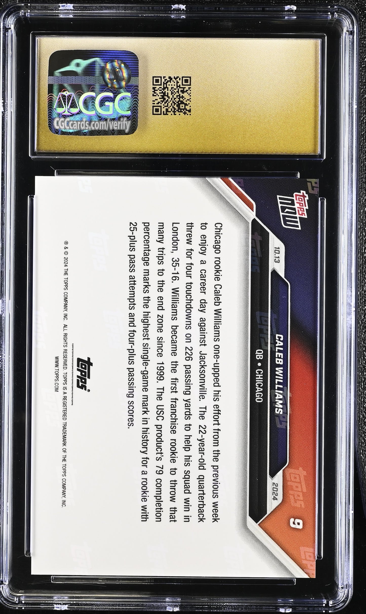 2024 Topps Now Caleb Williams #9 CGC 10 Pristine Black Label