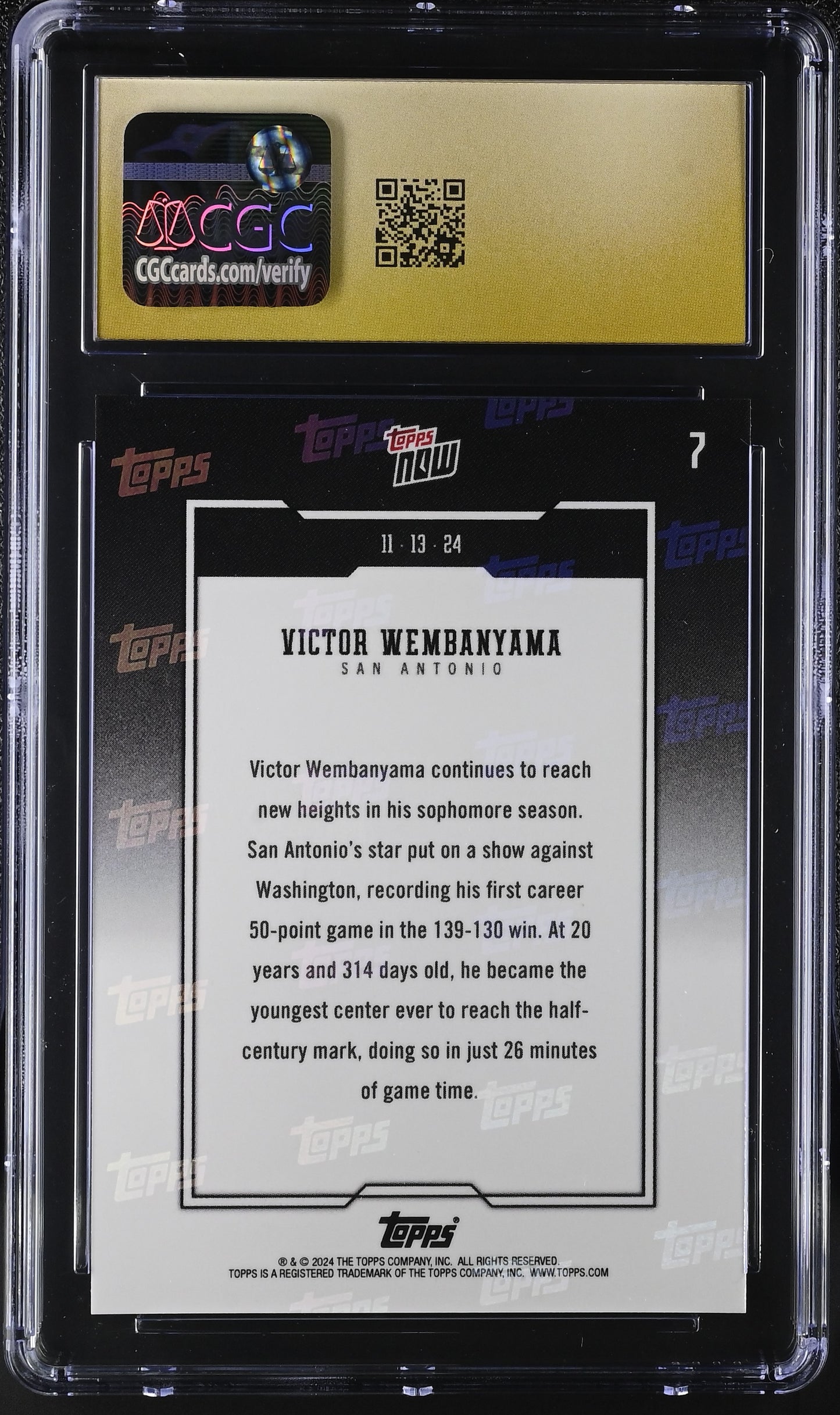 2024-25 Topps Now Victor Wembanyama #7 CGC Black Label Pristine 10