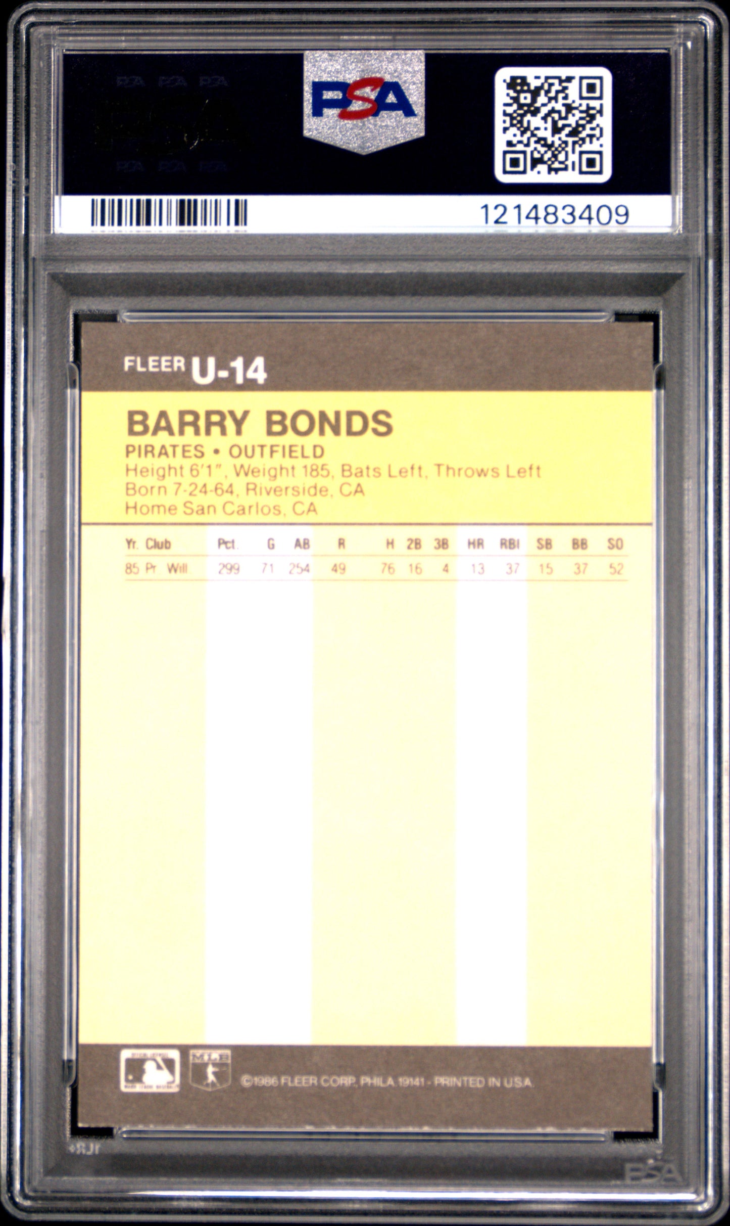 1986 Fleer Update Barry Bonds #U-14 PSA 9