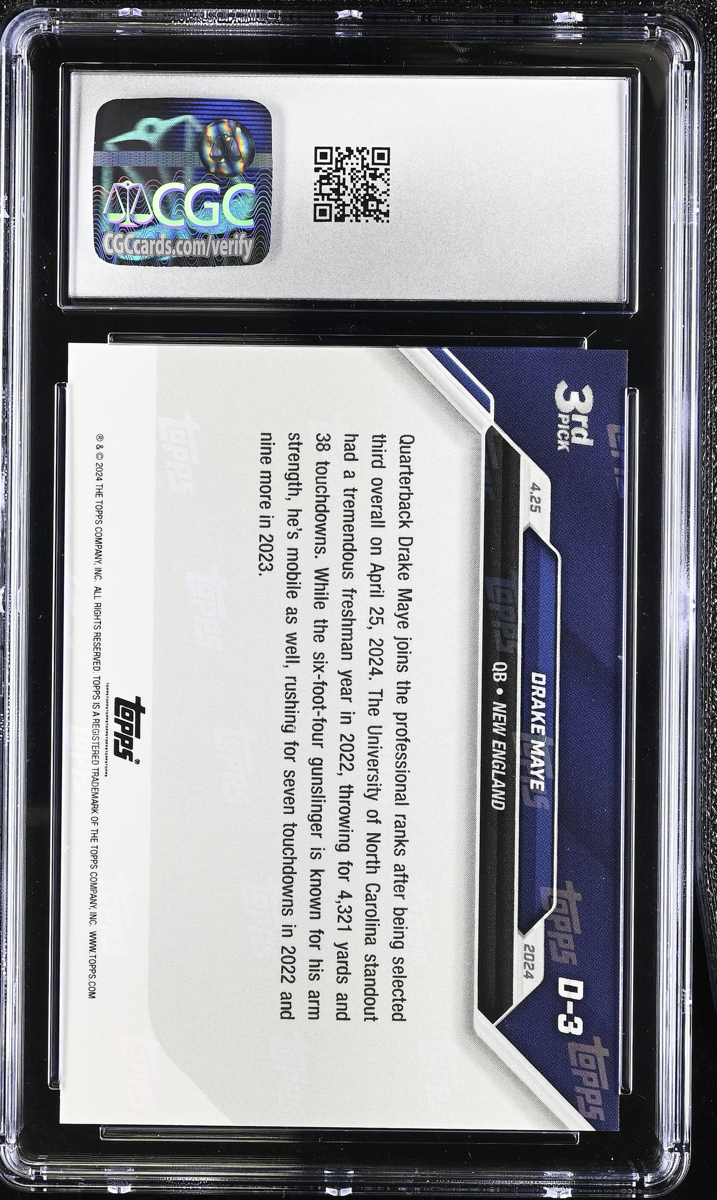 2024 Topps Now Drake Maye #D-3 Draft CGC 10