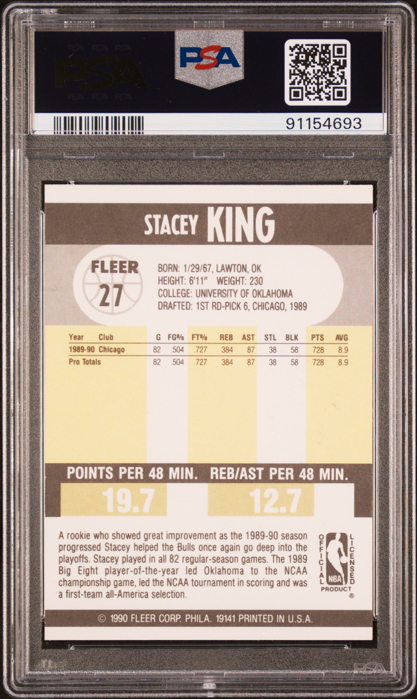 1990 Fleer Stacey King #27 PSA 8