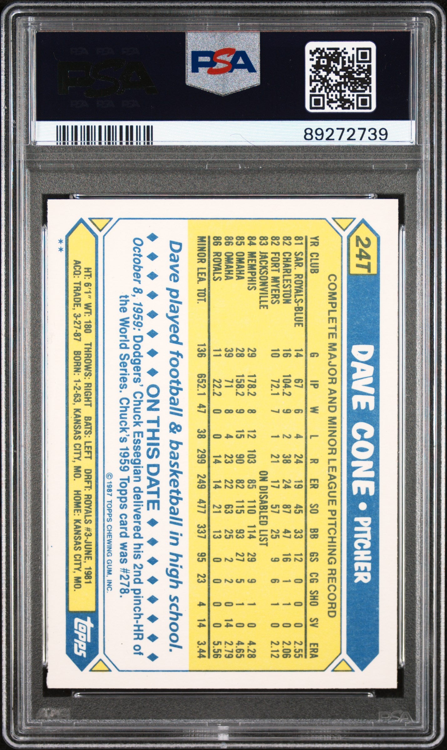 1987 Topps Traded Dave Cone #24T PSA 9