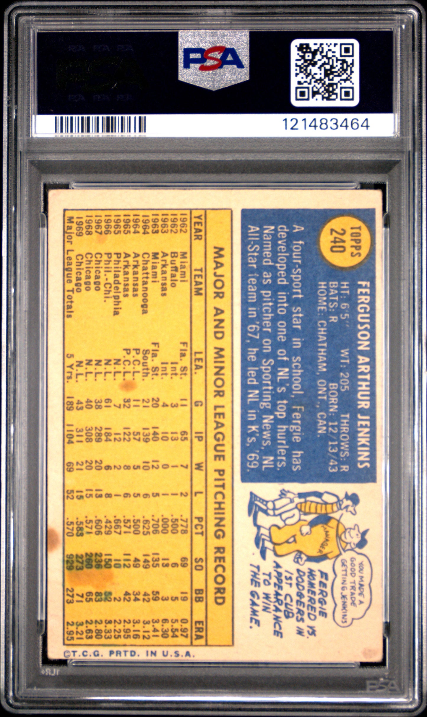 1970 Topps Fergie Jenkins #240 PSA 1