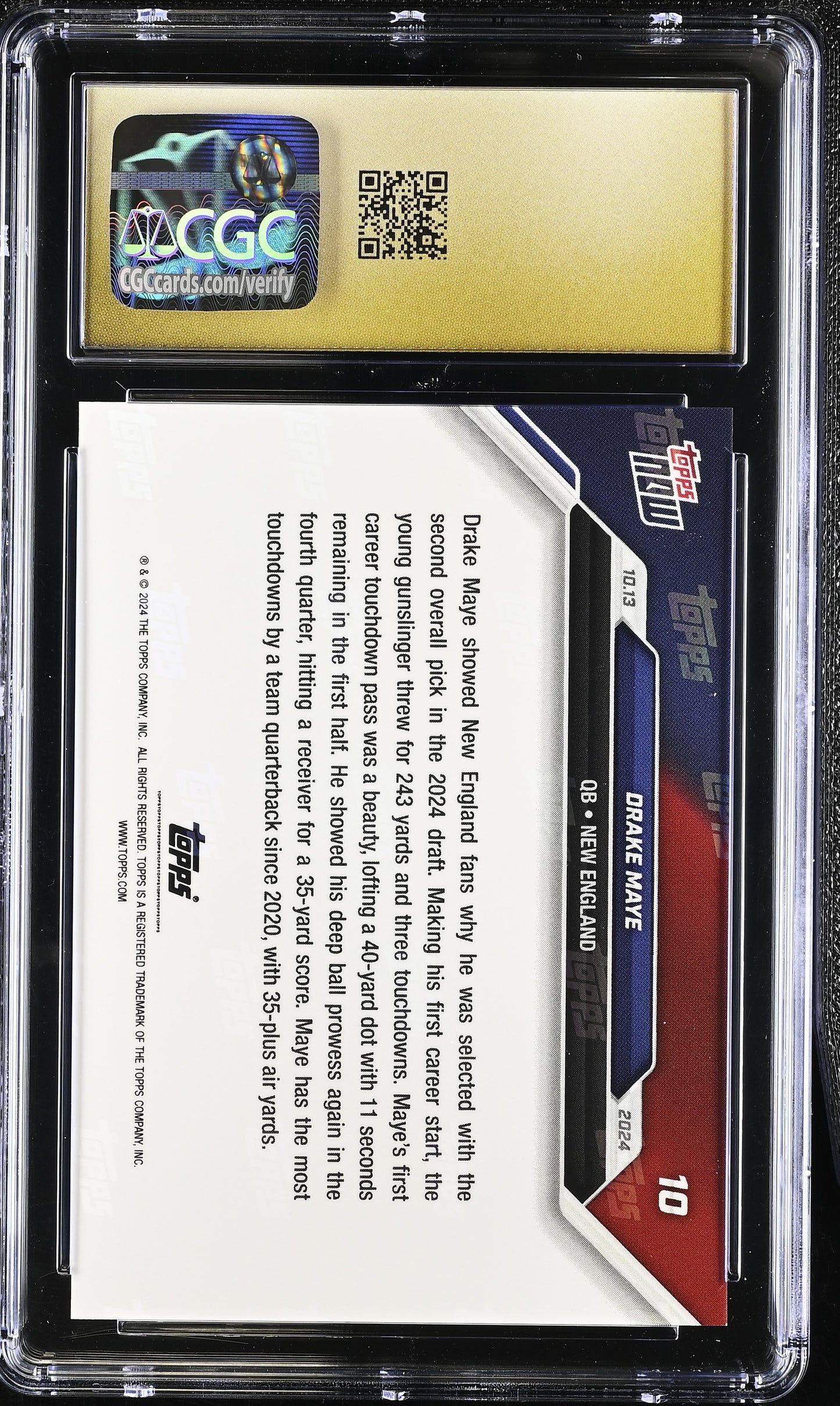 2024 Topps Now Drake Maye #10 CGC 10 Pristine Black Label