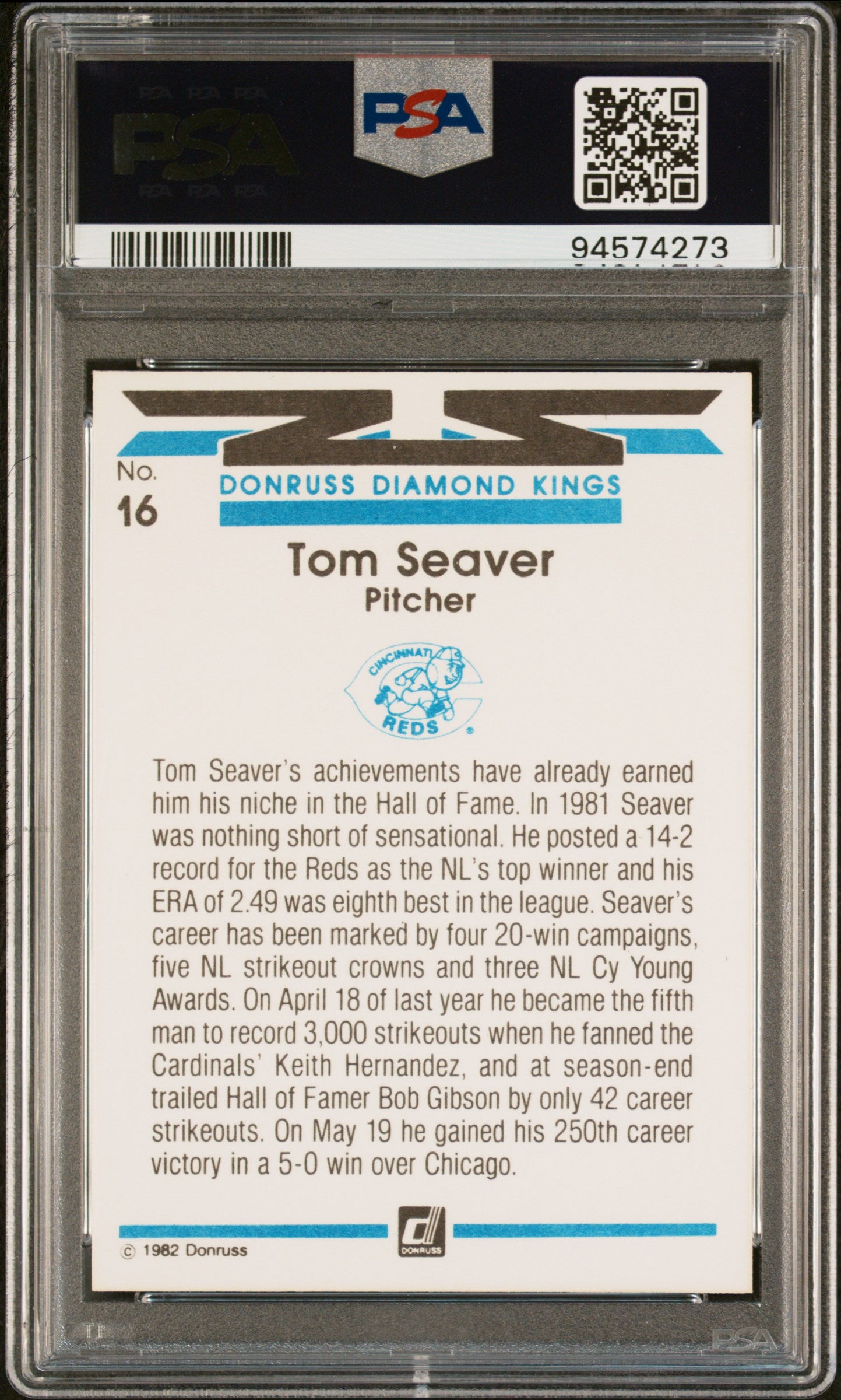 1982 Donruss Tom Seaver #16 Diamond Kings PSA 9