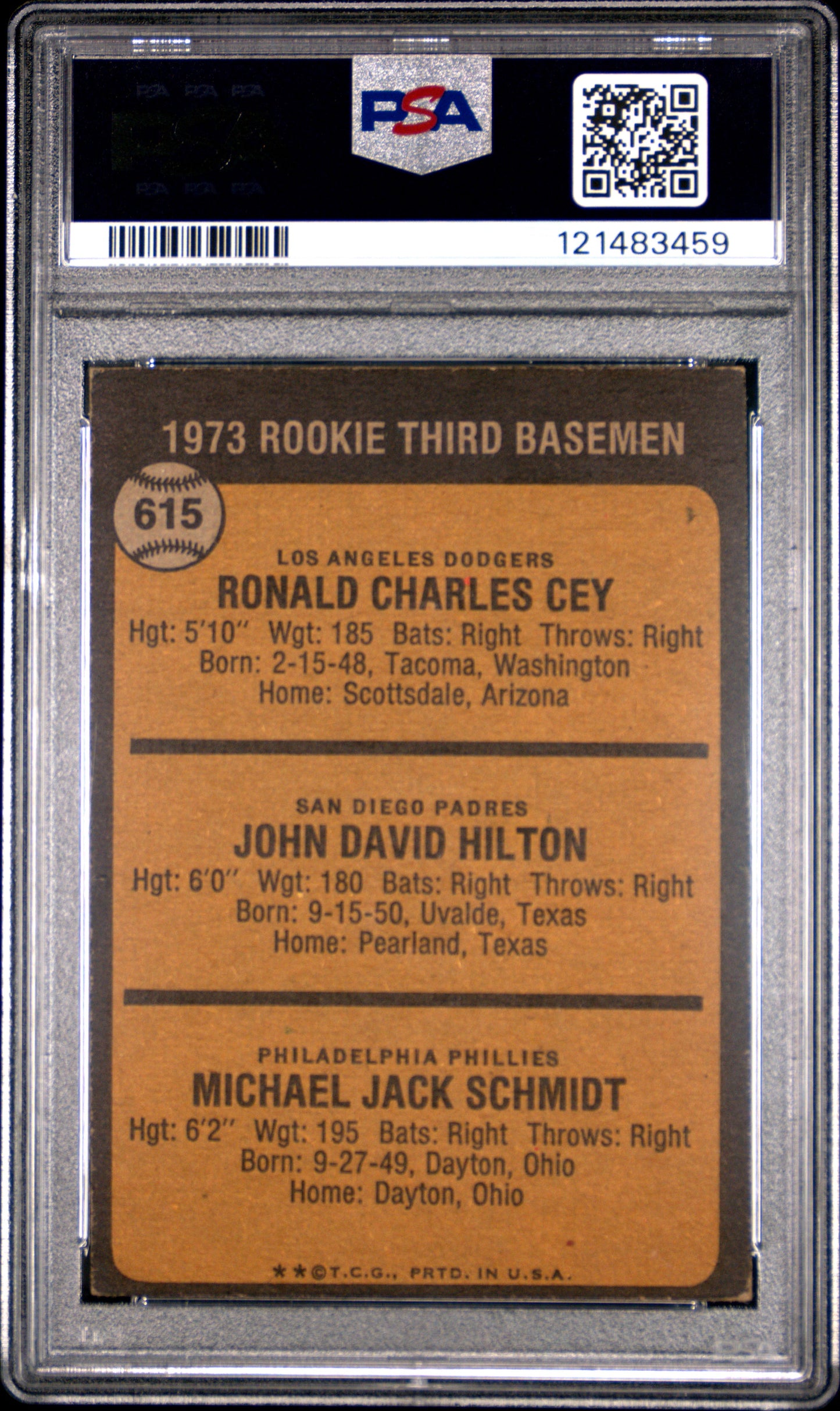 1973 Topps Rookie 3RD Basemen #615 Cey Hilton Schmidt PSA 3