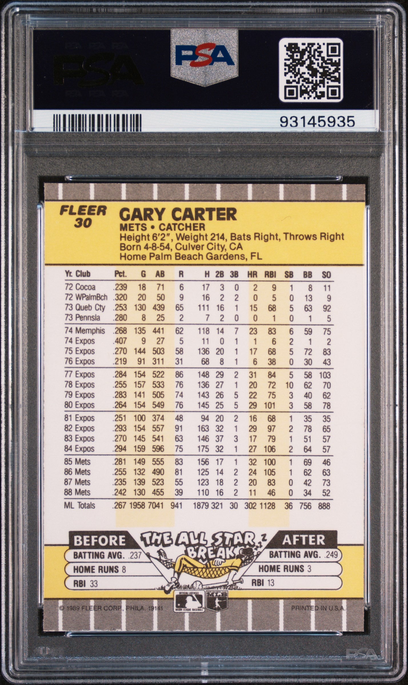 1989 Fleer Gary Carter #30 PSA 9