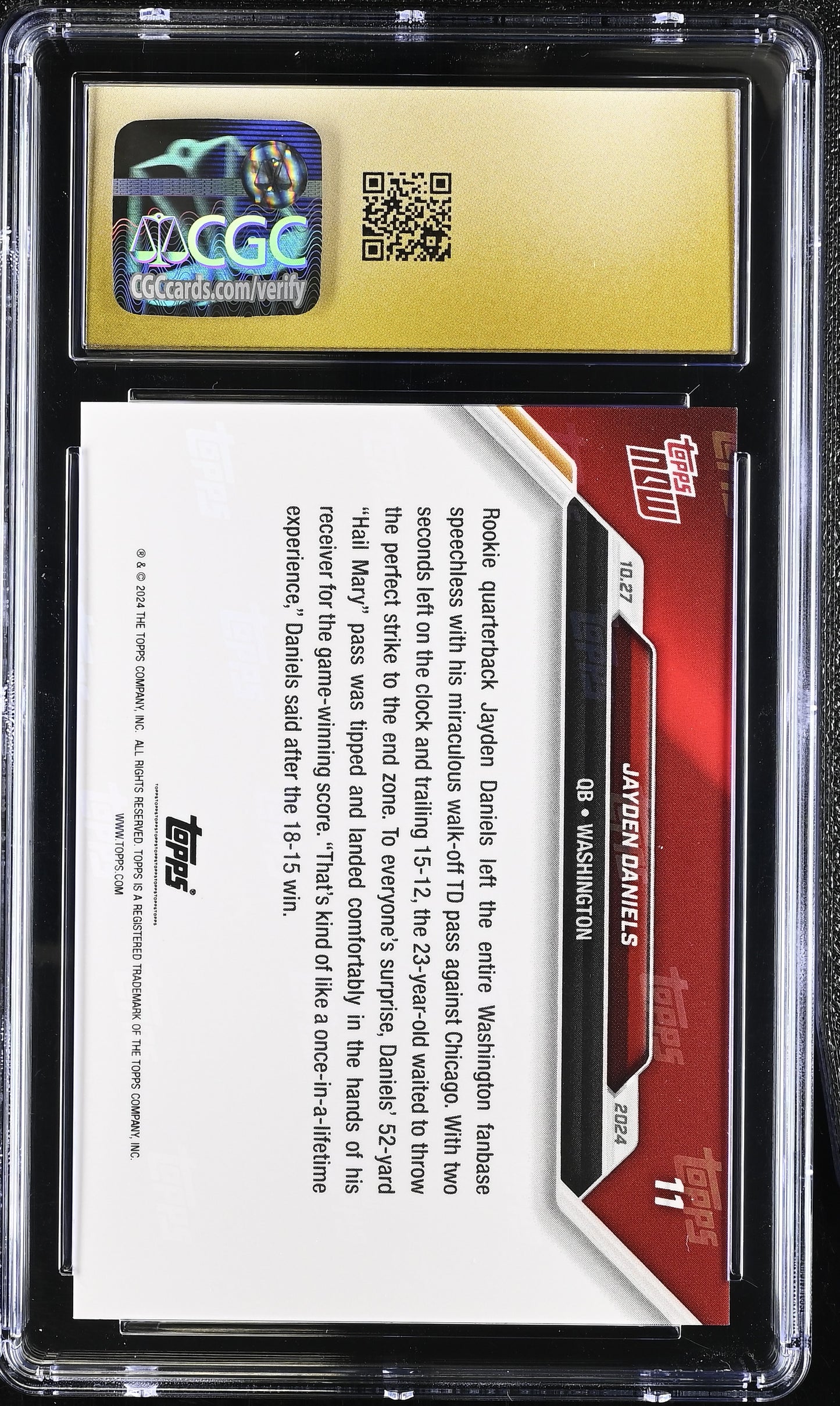 2024 Topps Now Jayden Daniels #11 CGC 10 Pristine Black Label