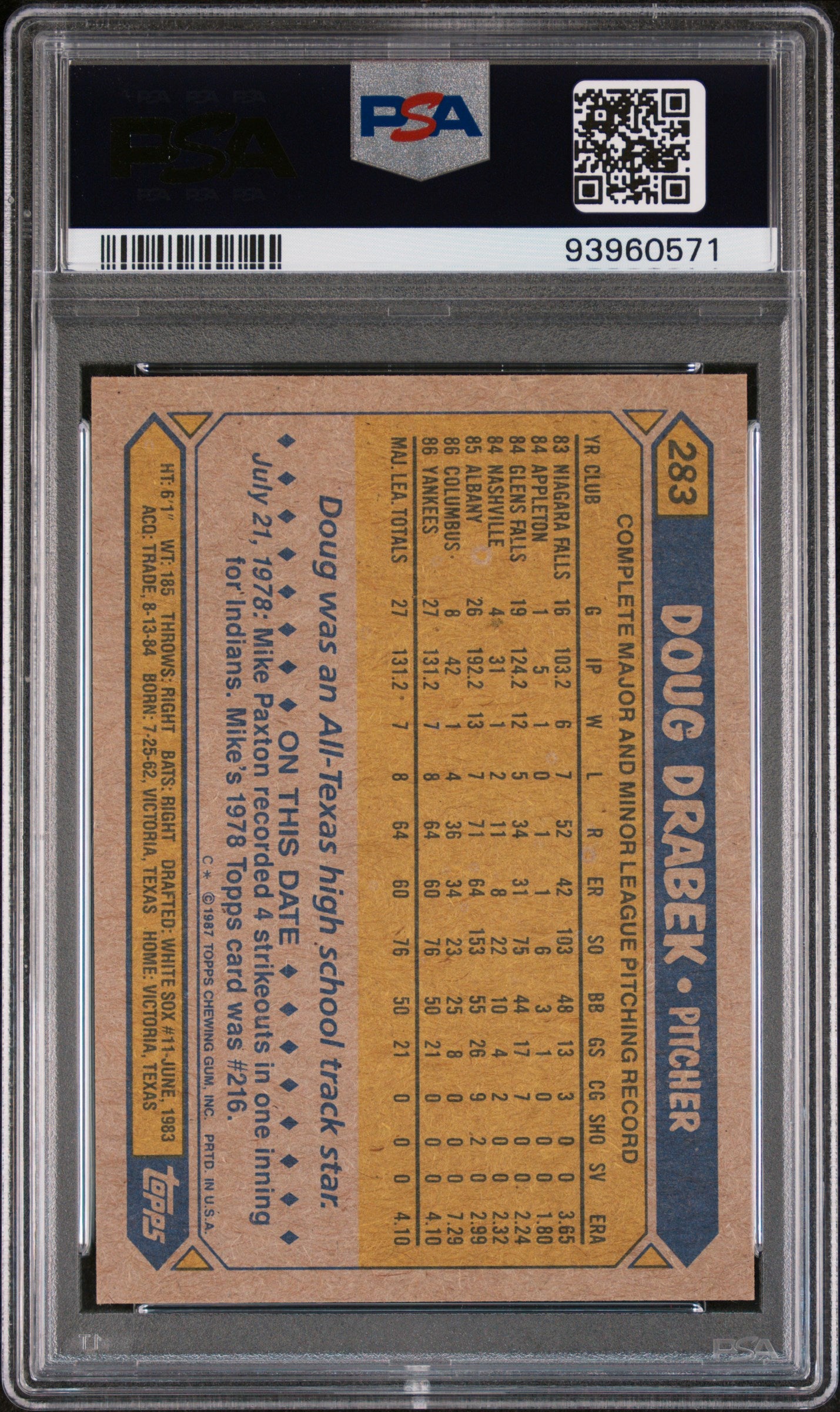 1987 Topps Doug Drabek #283 PSA 8