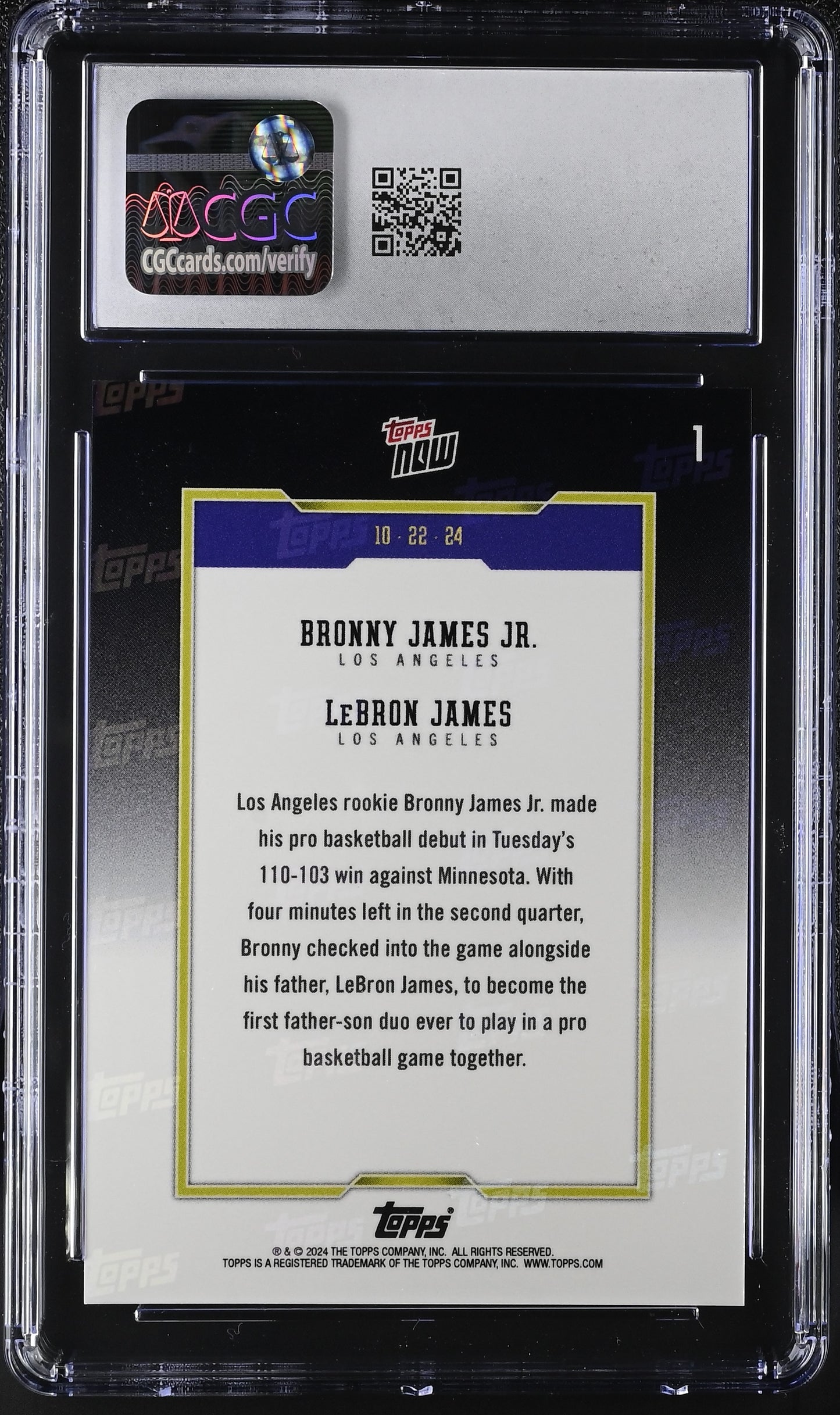 2024-25 Topps Now Bronny James Jr./LeBron James #1 CGC 9.5