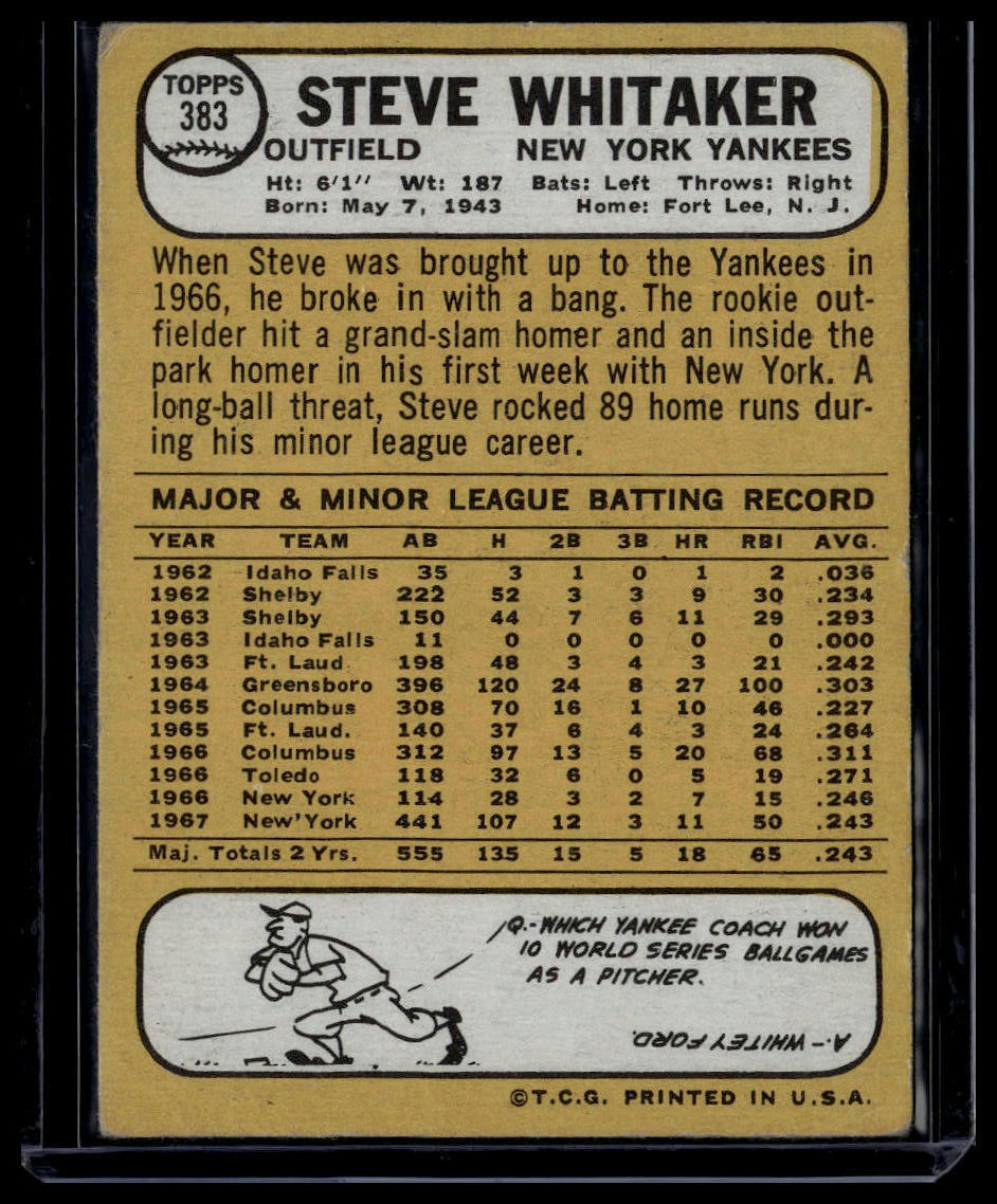 1968 Topps #383 Steve Whitaker None