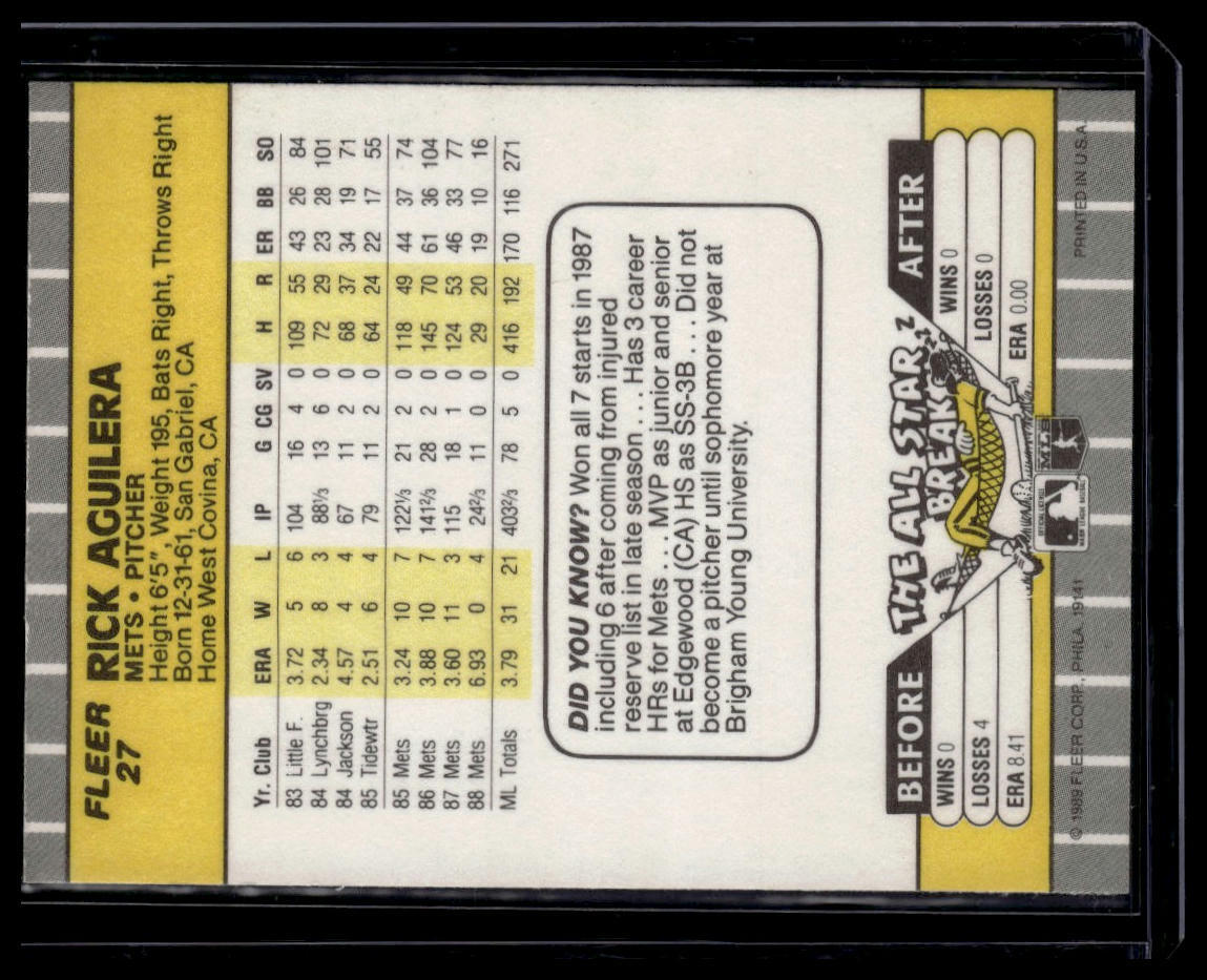 1989 Fleer #27 Rick Aguilera