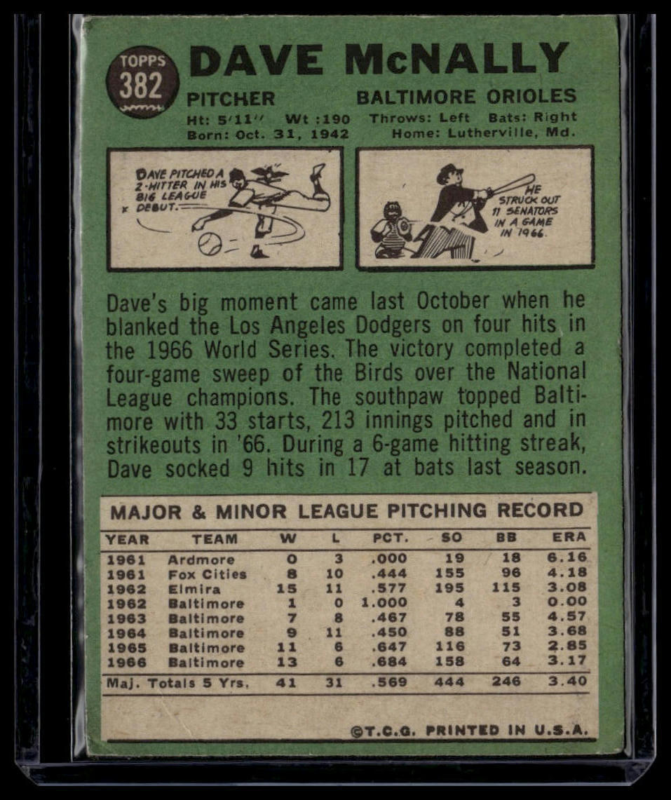 1967 Topps #382 Dave McNally None