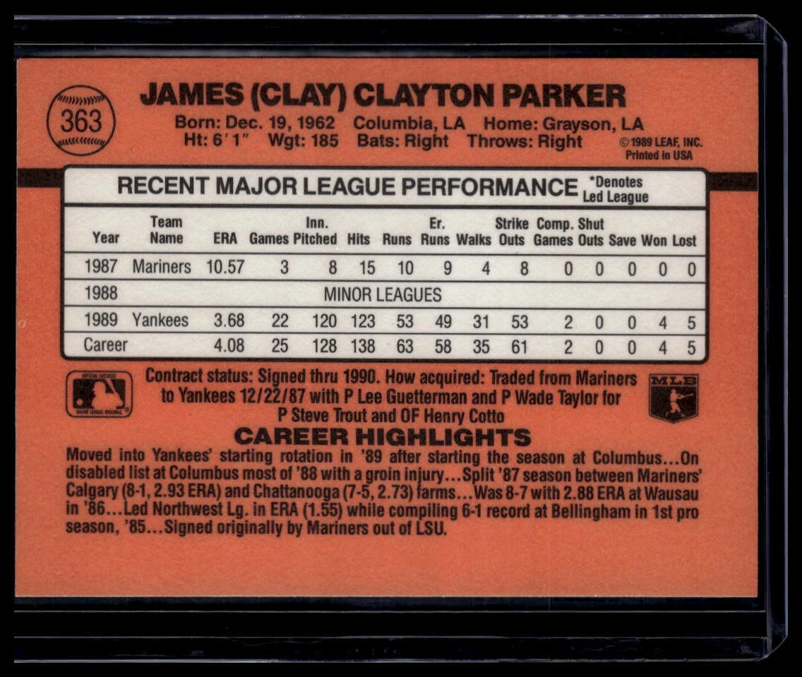 1990 Donruss #363a Clay Parker