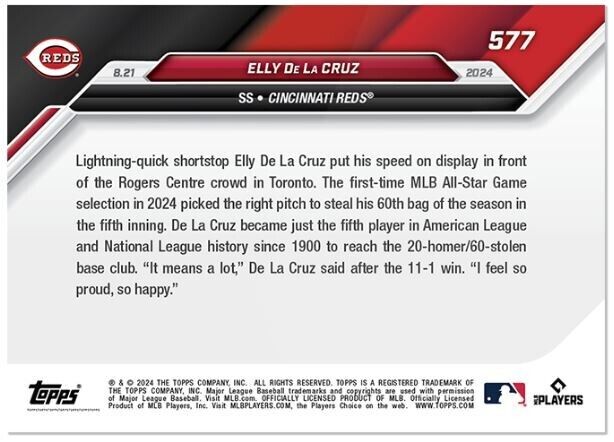 Elly De La Cruz #577 RC Rookie 2024 MLB TOPPS NOW Card Cincinnati Reds
