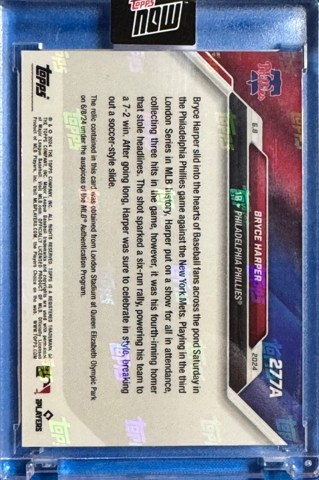Bryce Harper 2024 Topps Now Card #277A  GU MLB Base SP /99  London Series