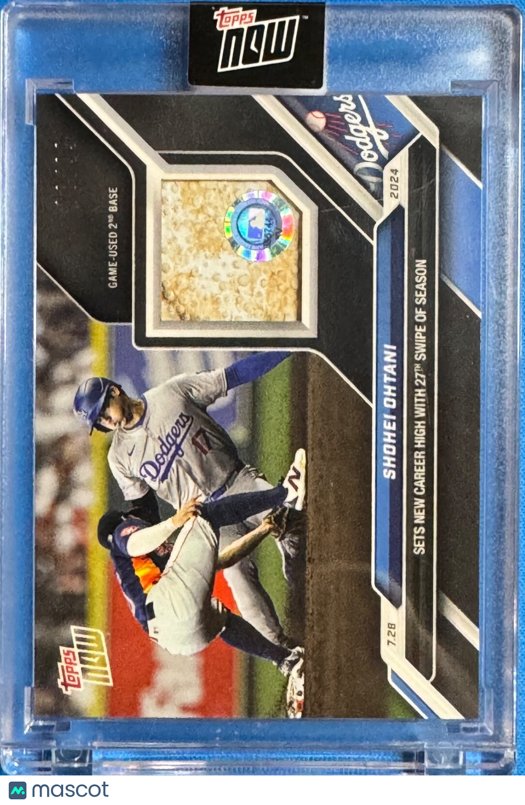 Shohei Ohtani 2024 Topps Now Game Used Base Relic Blue 487B SP 8/99 Dodgers MVP