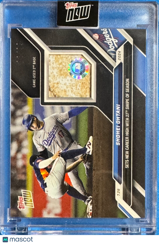 Shohei Ohtani 2024 Topps Now Game Used Base Relic Blue 487B SP 8/99 Dodgers MVP