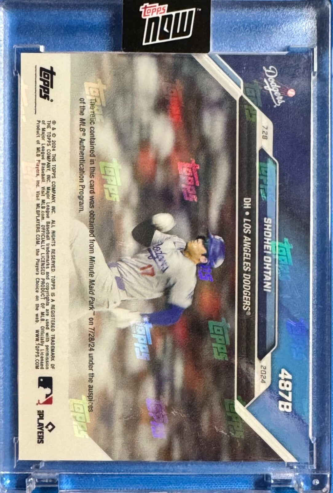 Shohei Ohtani 2024 Topps Now Game Used Base Relic Blue 487B SP 8/99 Dodgers MVP