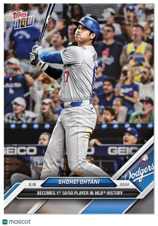 Shohei Ohtani 50/50 Card- 2024 MLB TOPPS NOW® Card #722 Record Dodgers