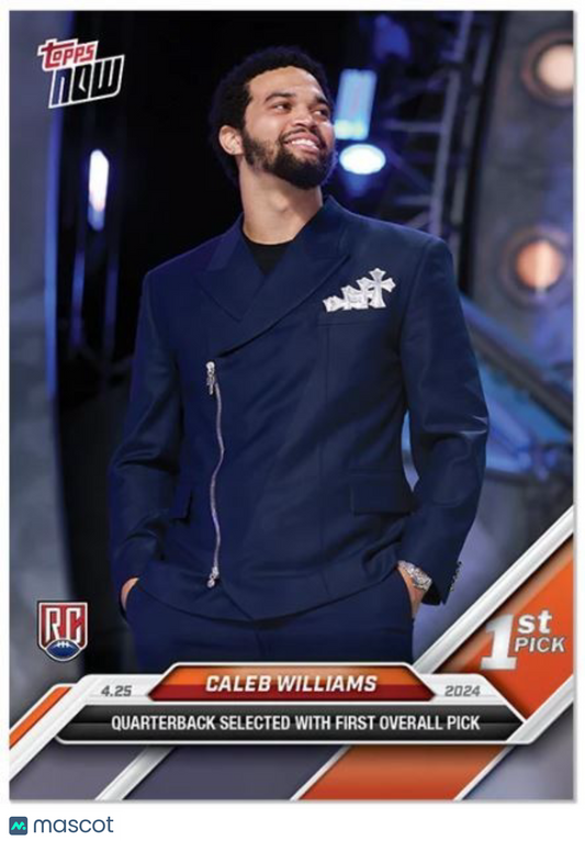 2024 Topps Now Caleb Williams RC Card #D1 Chicago Bears NFL Draft 1st Pick
