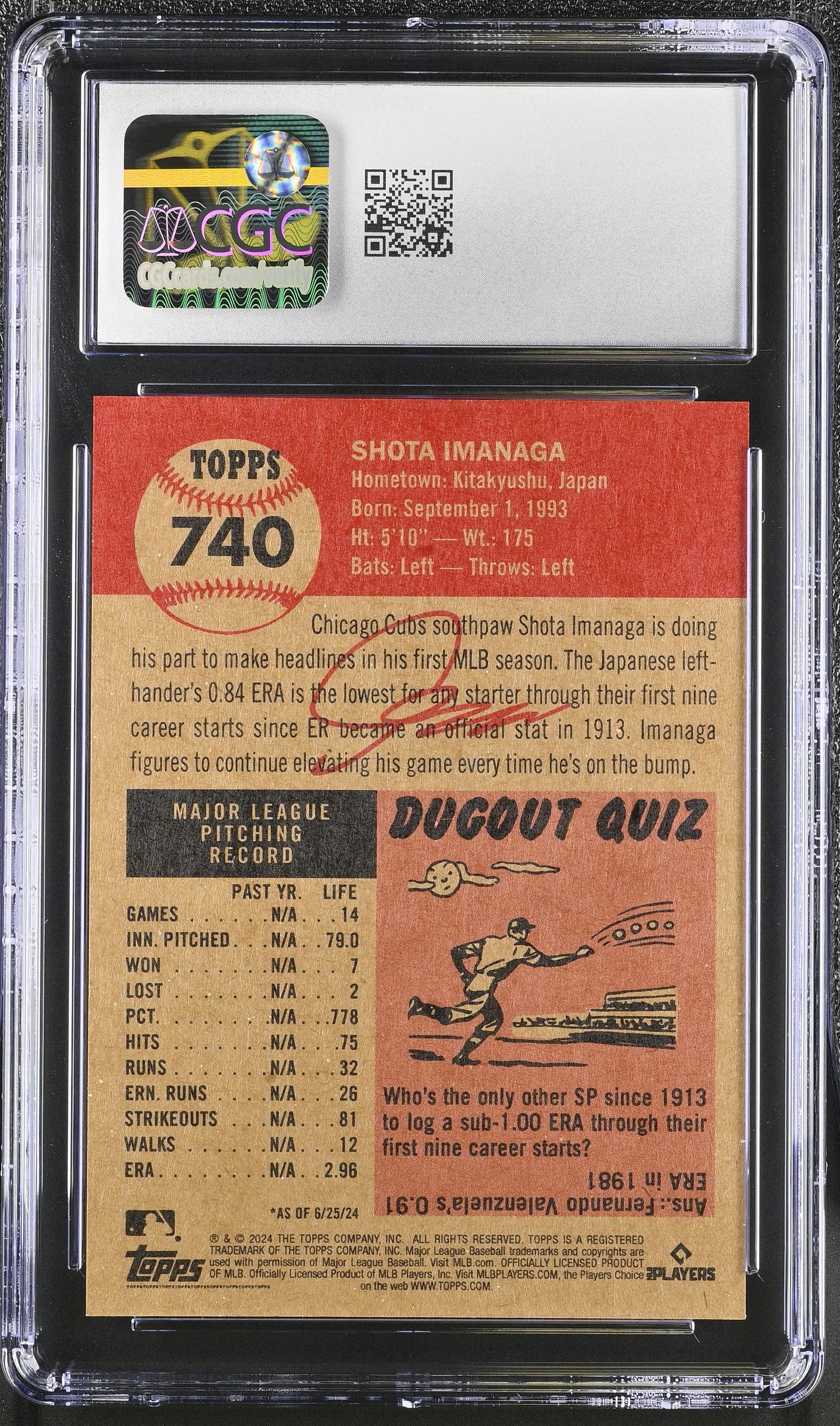 2024 Topps Living Set Shota Imanaga #740 CGC 9