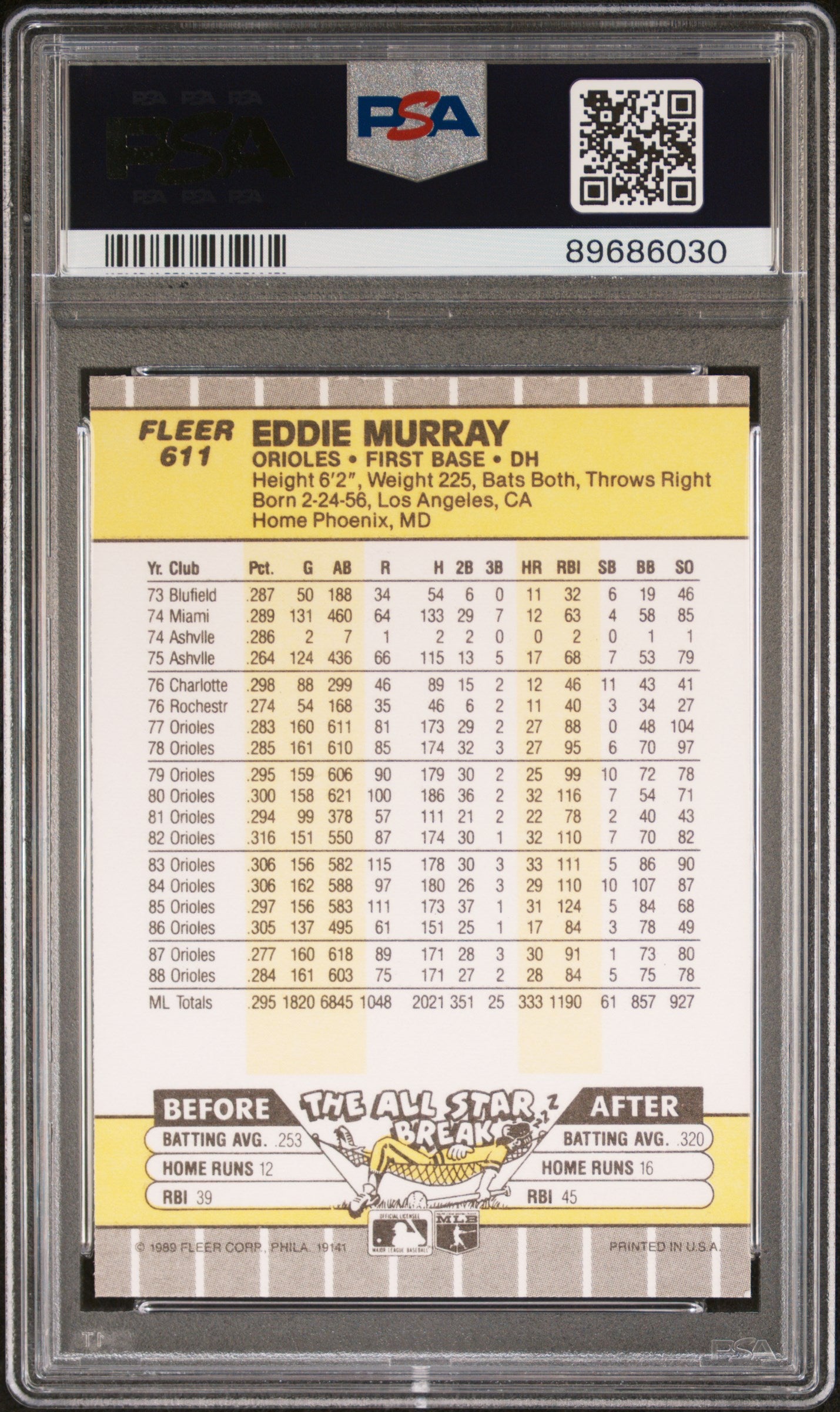 1989 Fleer Eddie Murray #611 PSA 9