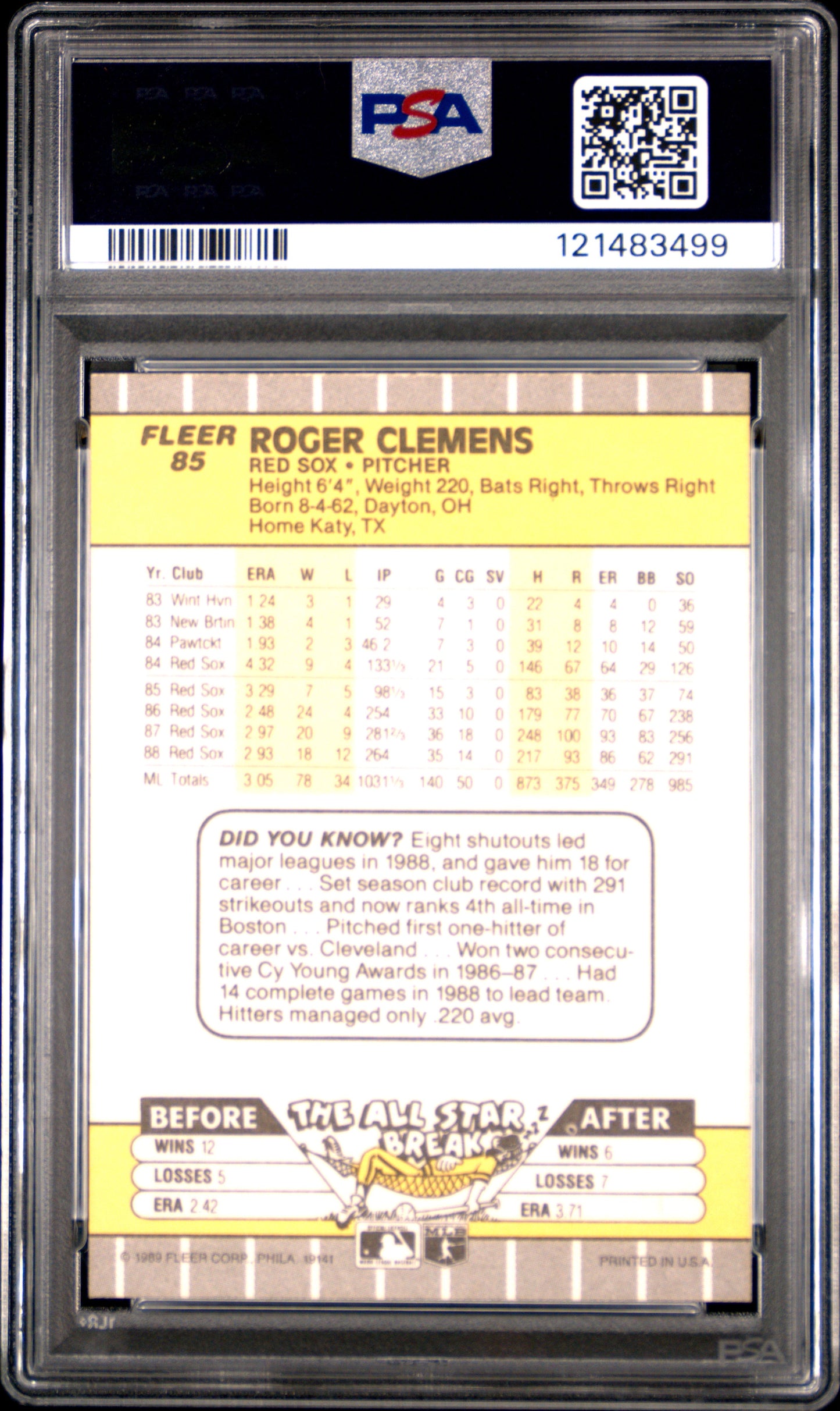 1989 Fleer Roger Clemens #85 PSA 9