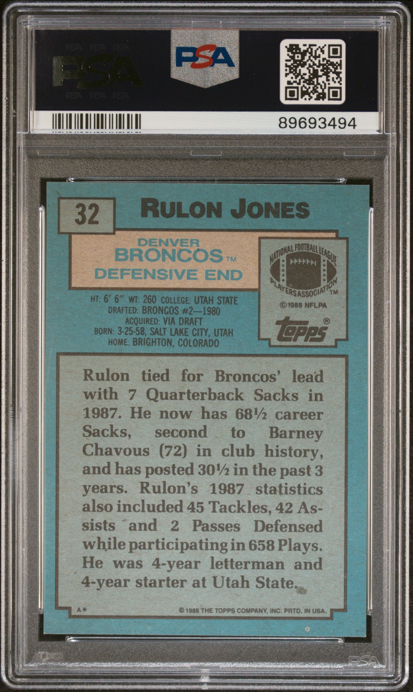 1988 Topps Rulon Jones #32 PSA 9
