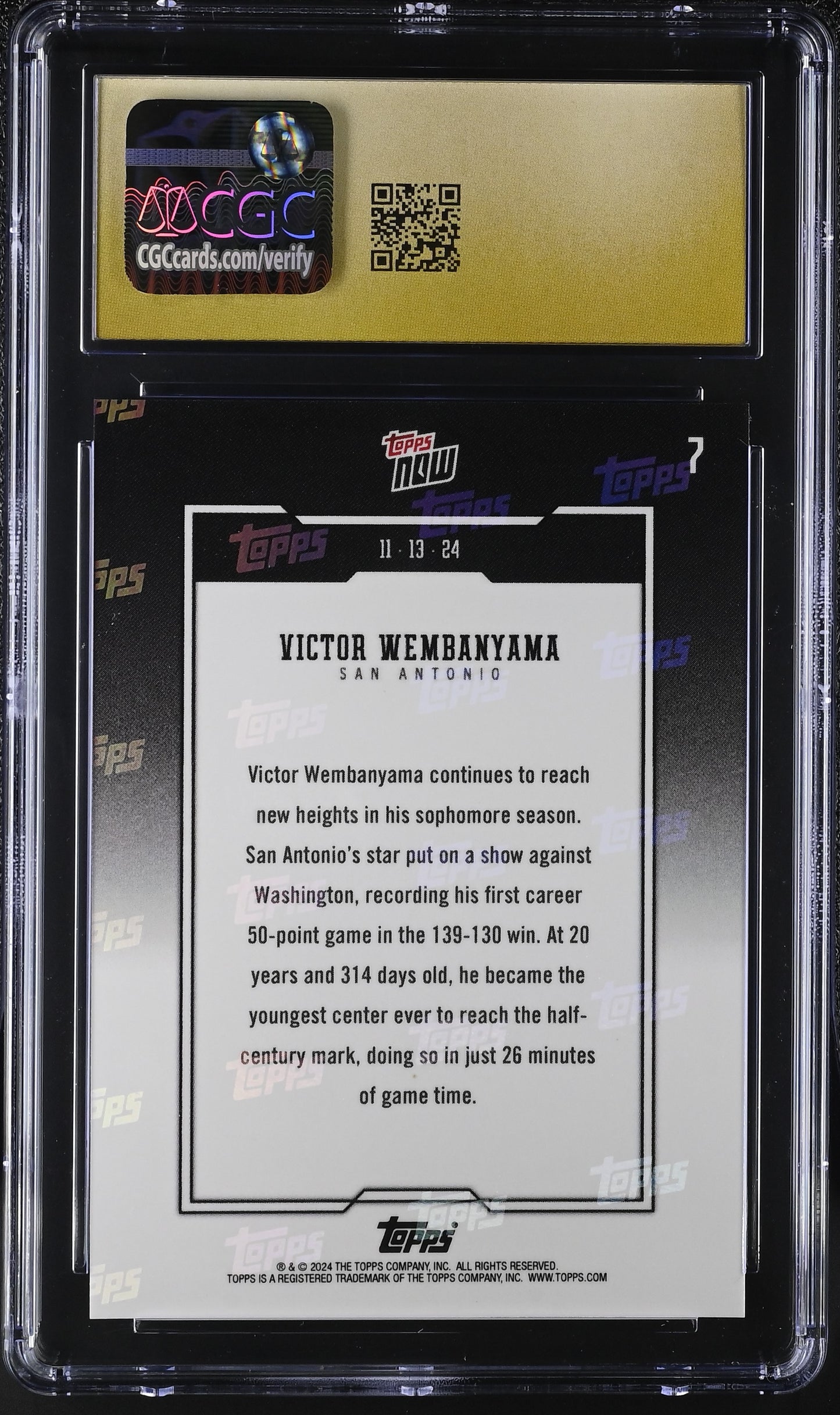 2024-25 Topps Now Victor Wembanyama #7 CGC Black Label Pristine 10