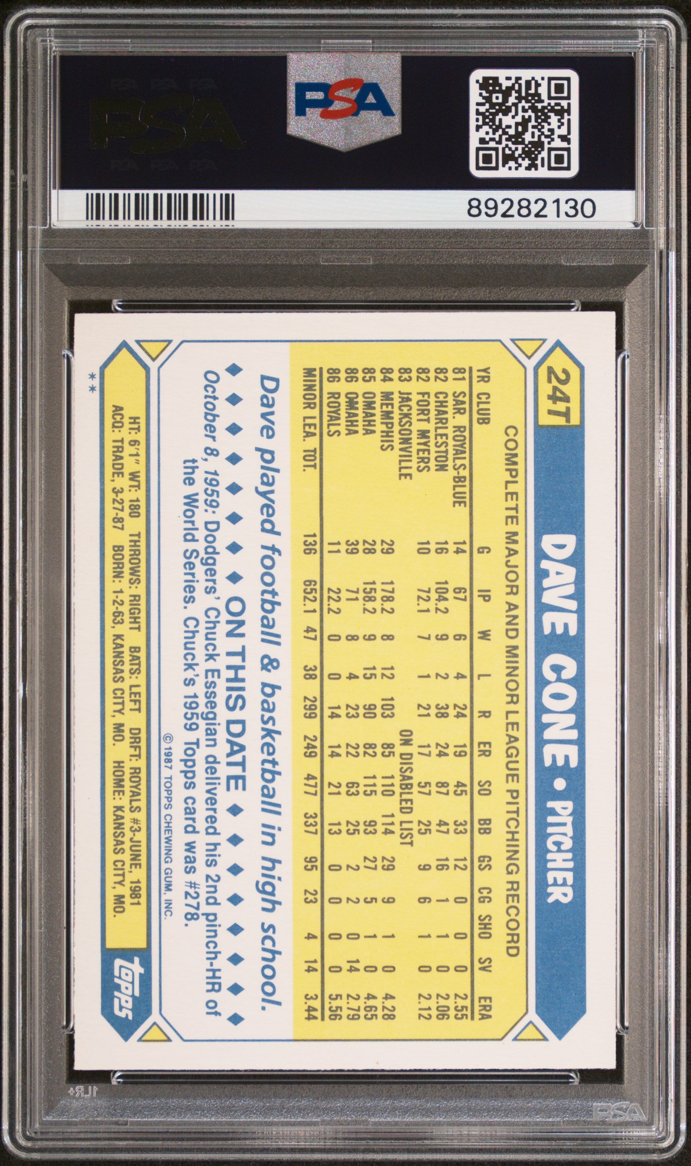 1987 Topps Traded Dave Cone #24T PSA 9