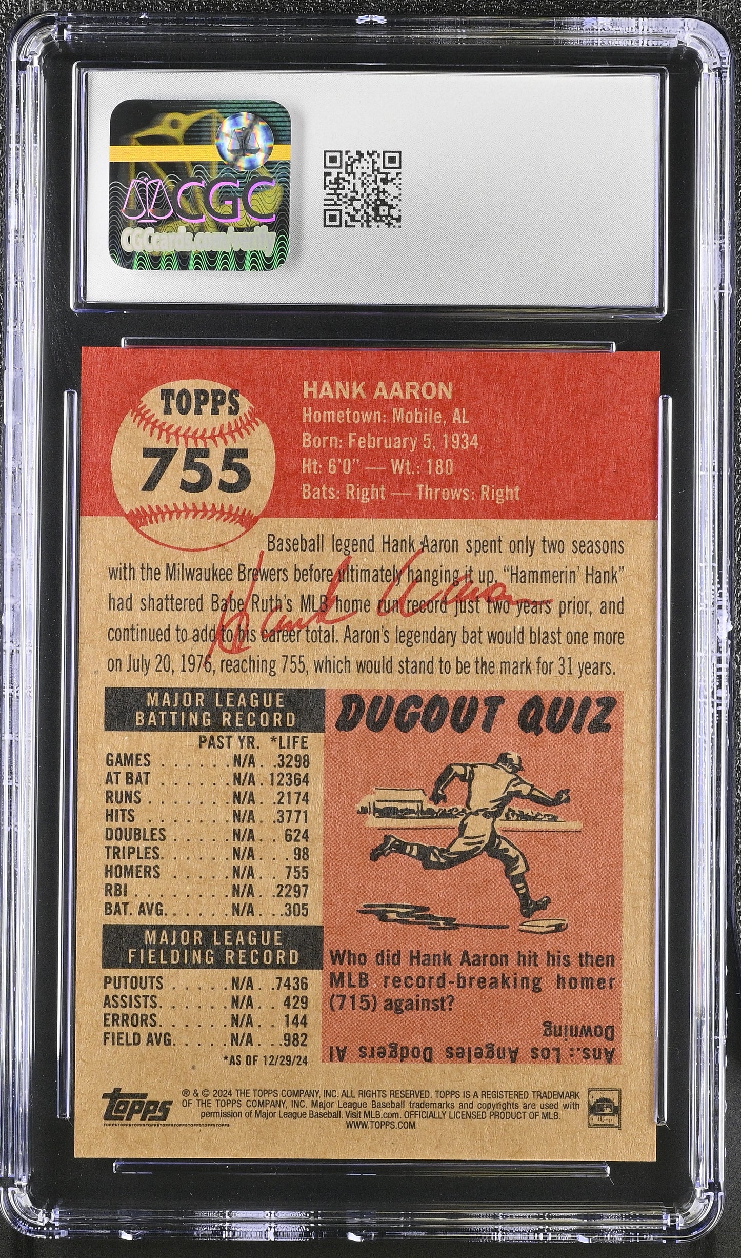 2024 Topps Living Set Hank Aaron #755 CGC 10