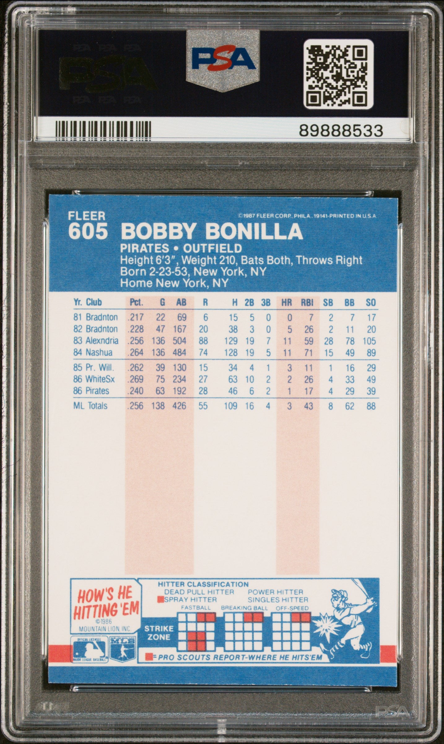 1987 Fleer Glossy Bobby Bonilla #605 PSA 9