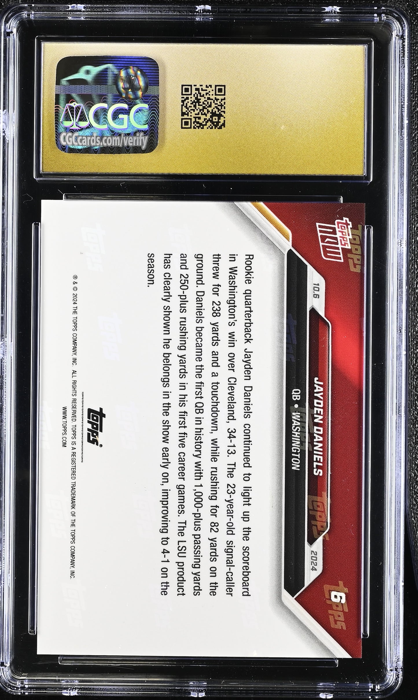 2024 Topps Now Jayden Daniels #6 CGC 10 Pristine Black Label