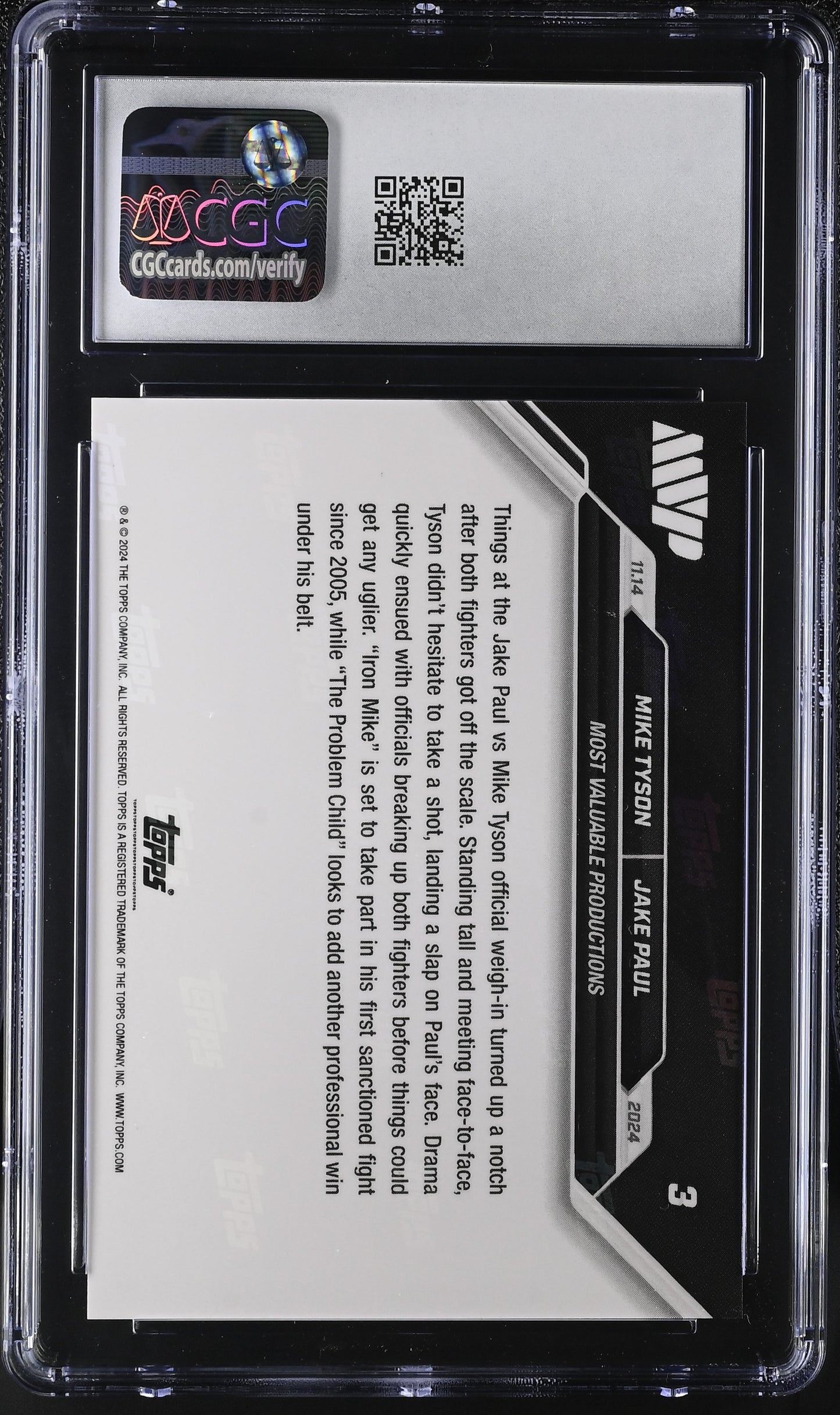 2024 Topps Now Boxing Mike Tyson/Jake Paul #3 CGC 10
