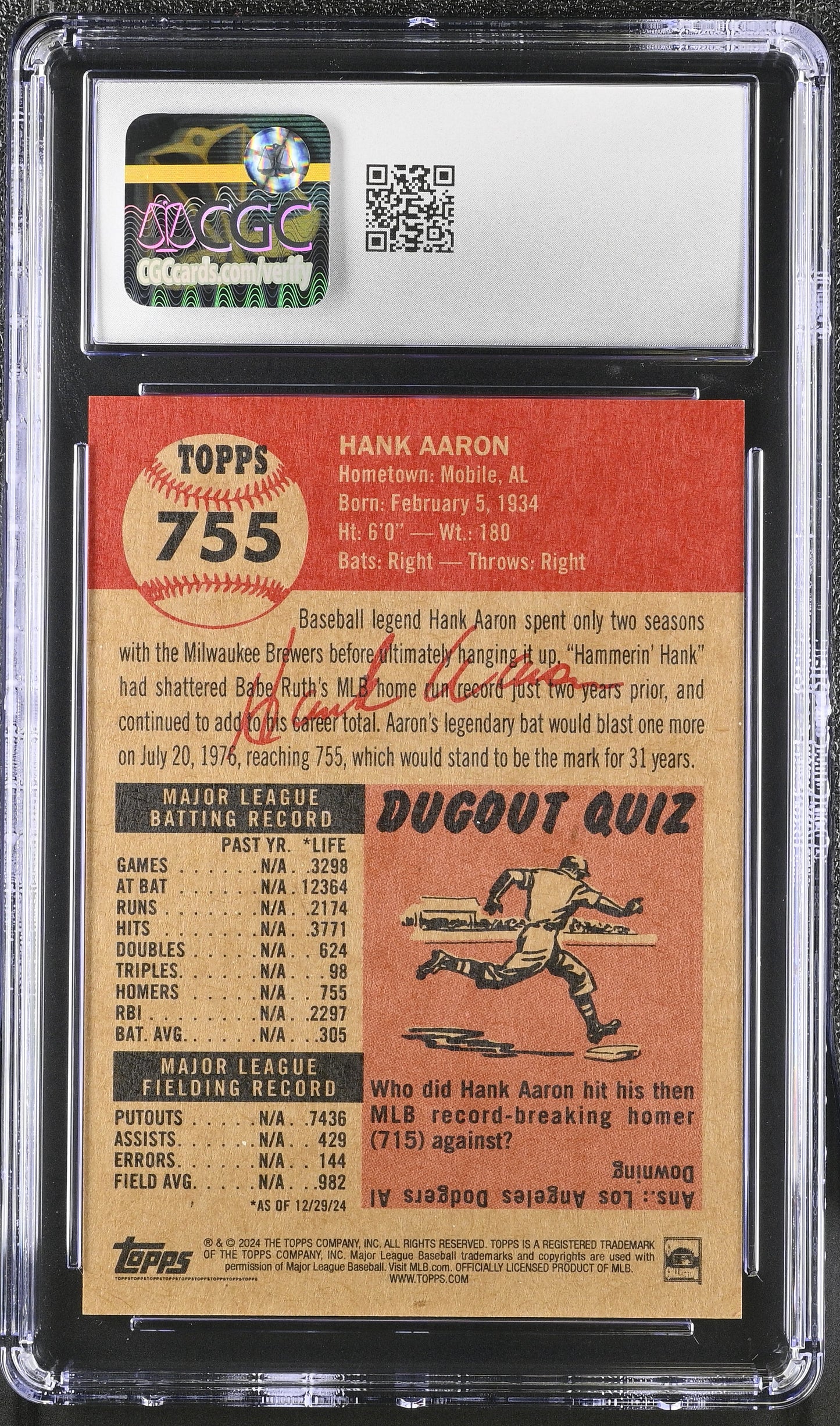 2024 Topps Living Set Hank Aaron #755 CGC 9.5