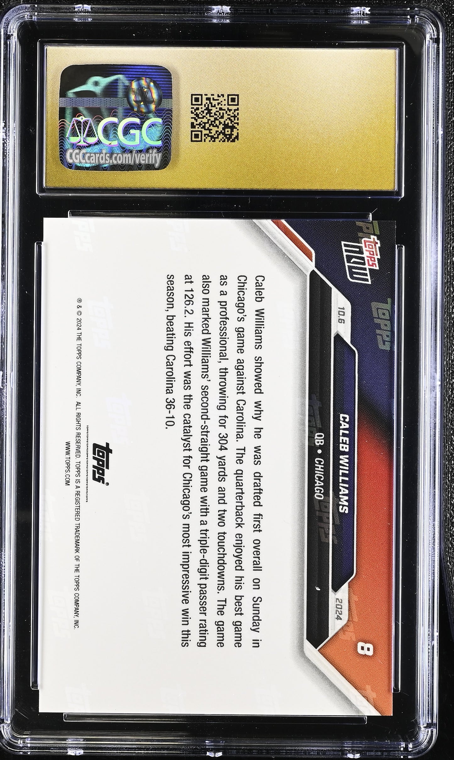 2024 Topps Now Caleb Williams #8 CGC 10 Pristine Black Label