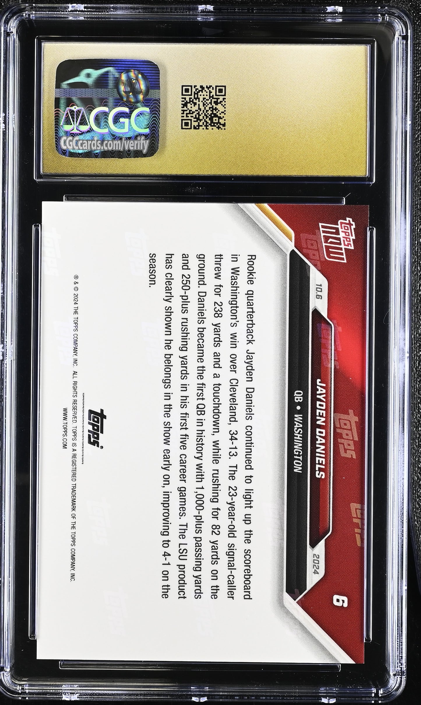 2024 Topps Now Jayden Daniels #6 CGC 10 Pristine Black Label