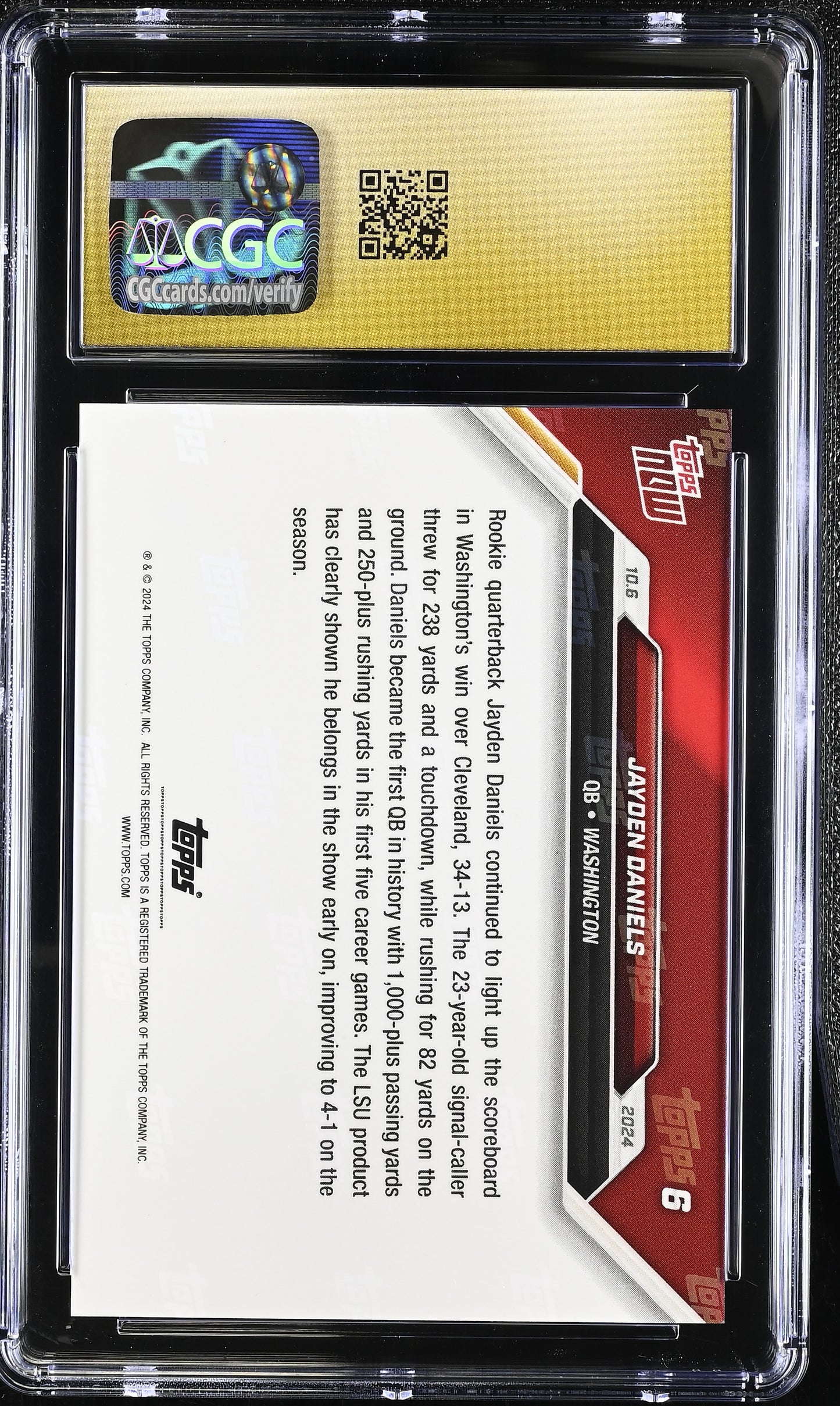2024 Topps Now Jayden Daniels #6 CGC 10 Pristine Black Label