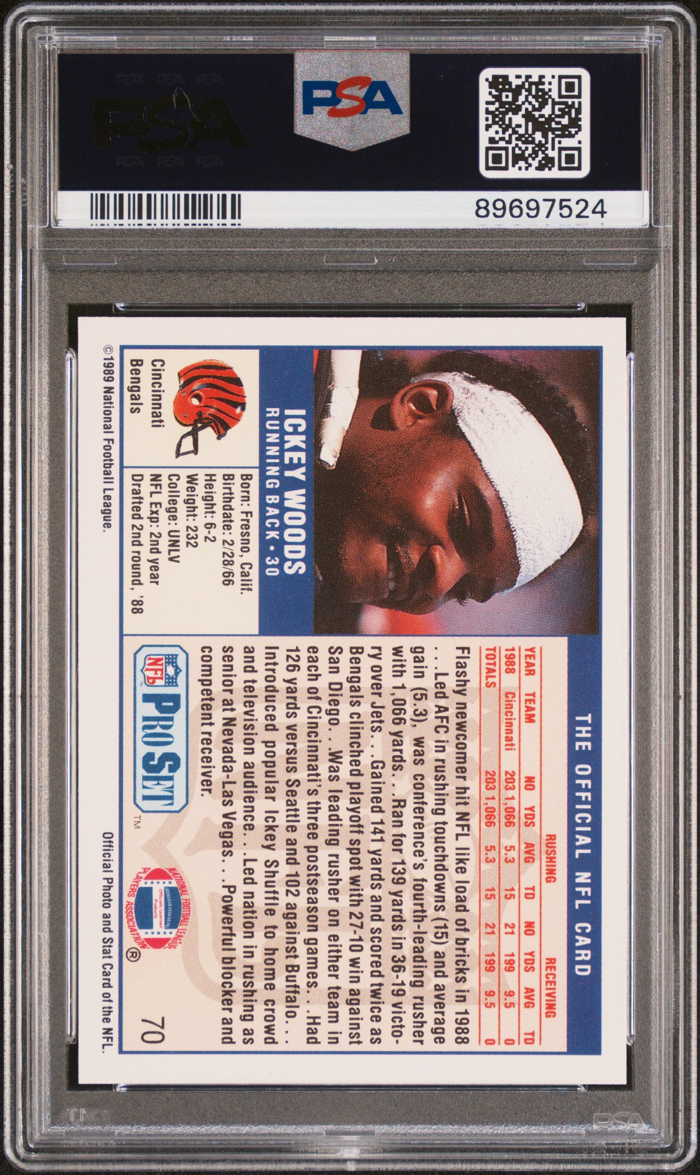 1989 Pro Set Ickey Woods #70 PSA 8