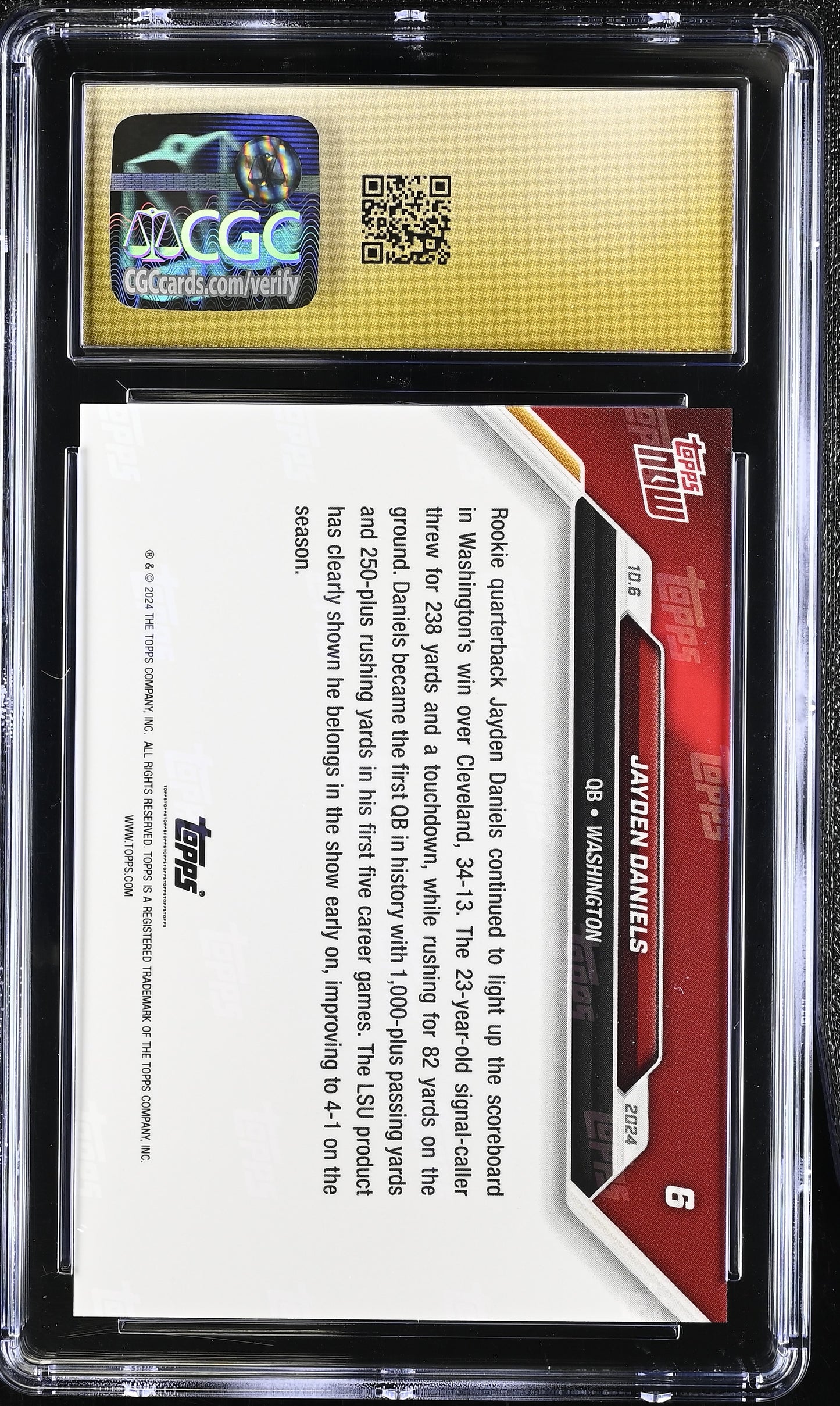2024 Topps Now Jayden Daniels #6 CGC 10 Pristine Black Label