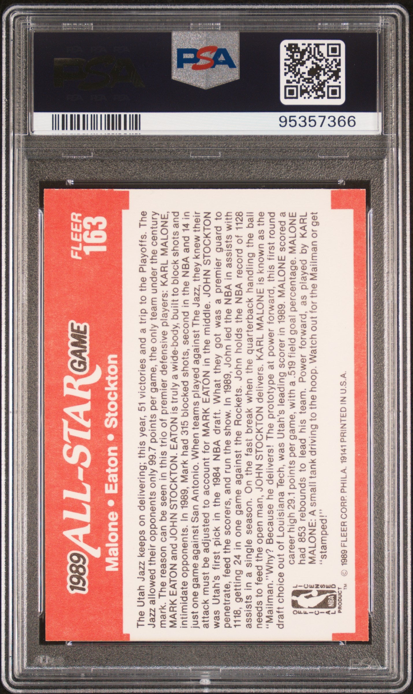 1989 Fleer M. Eaton K. Malone #163 J. Stockton PSA 9
