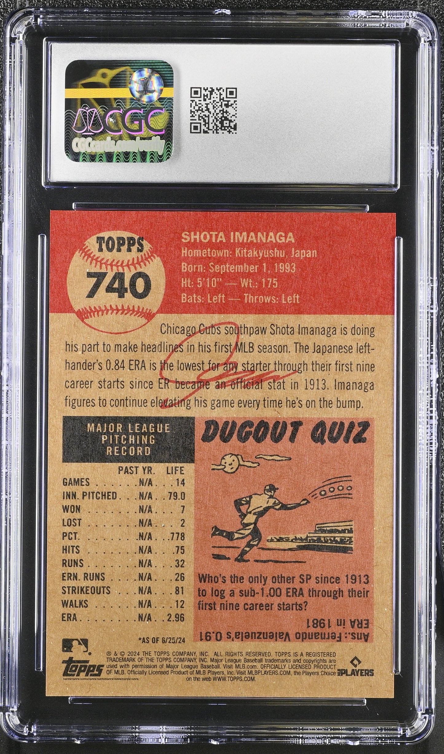 2024 Topps Living Set Shota Imanaga #740 CGC 9