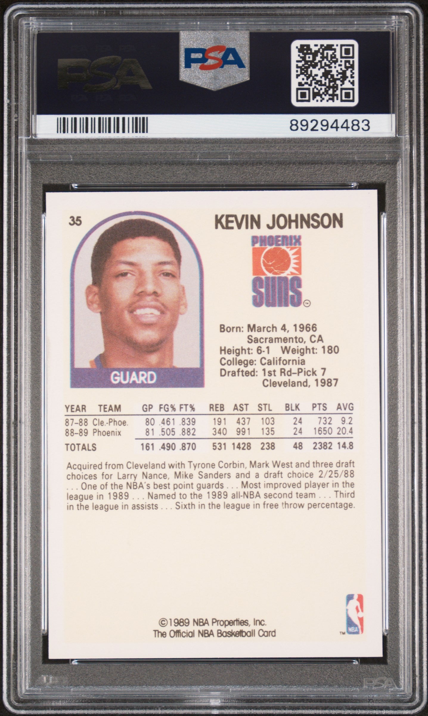 1989 Hoops Kevin Johnson #35 PSA 9