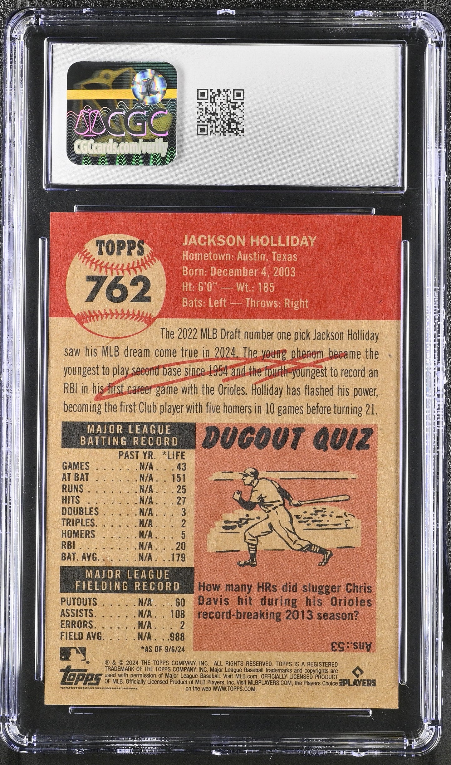 2024 Topps Living Set Jackson Holliday #762 CGC 10